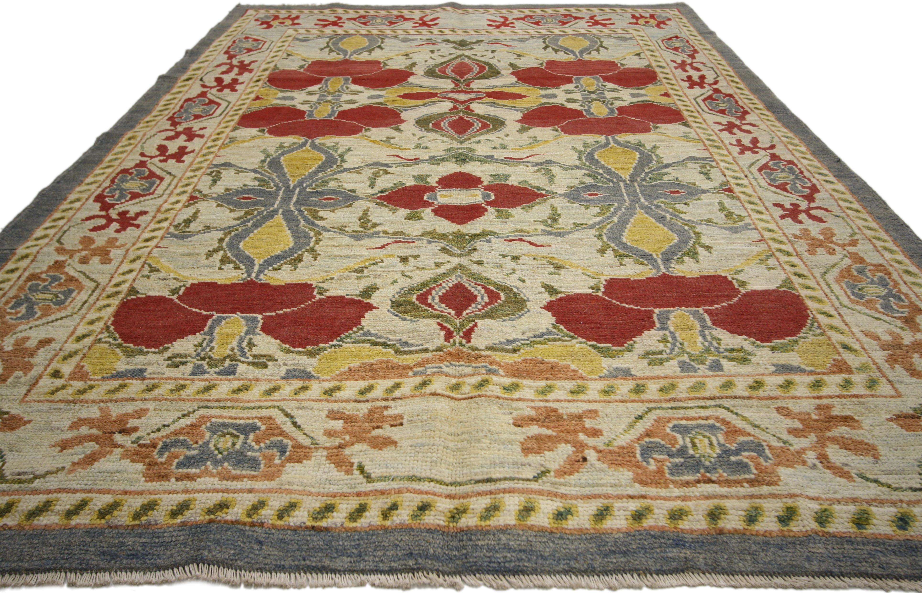 Hand-Knotted New Turkish Oushak Rug with Arts & Crafts Style Inspired by William Morris 