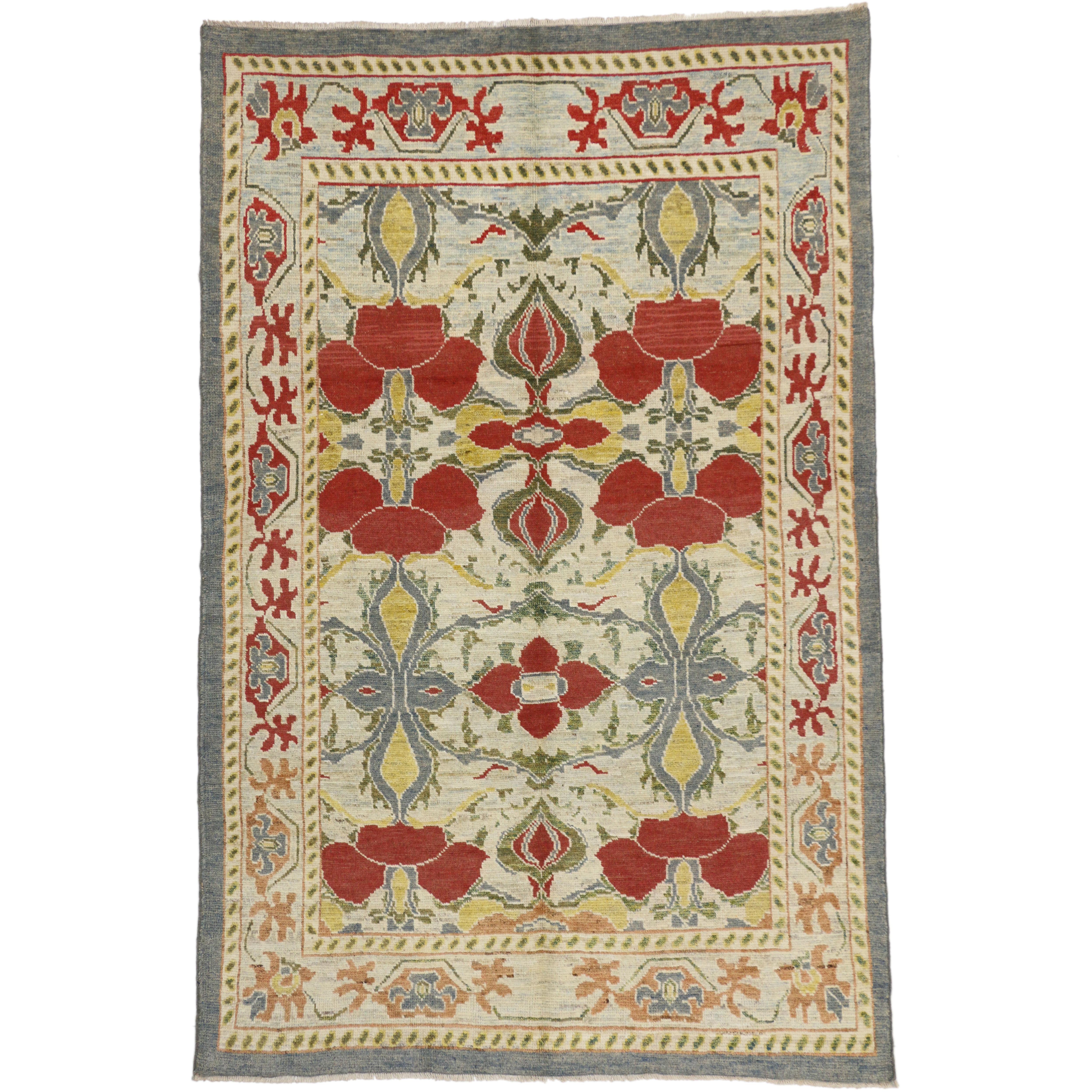 New Turkish Oushak Rug with Arts & Crafts Style Inspired by William Morris 