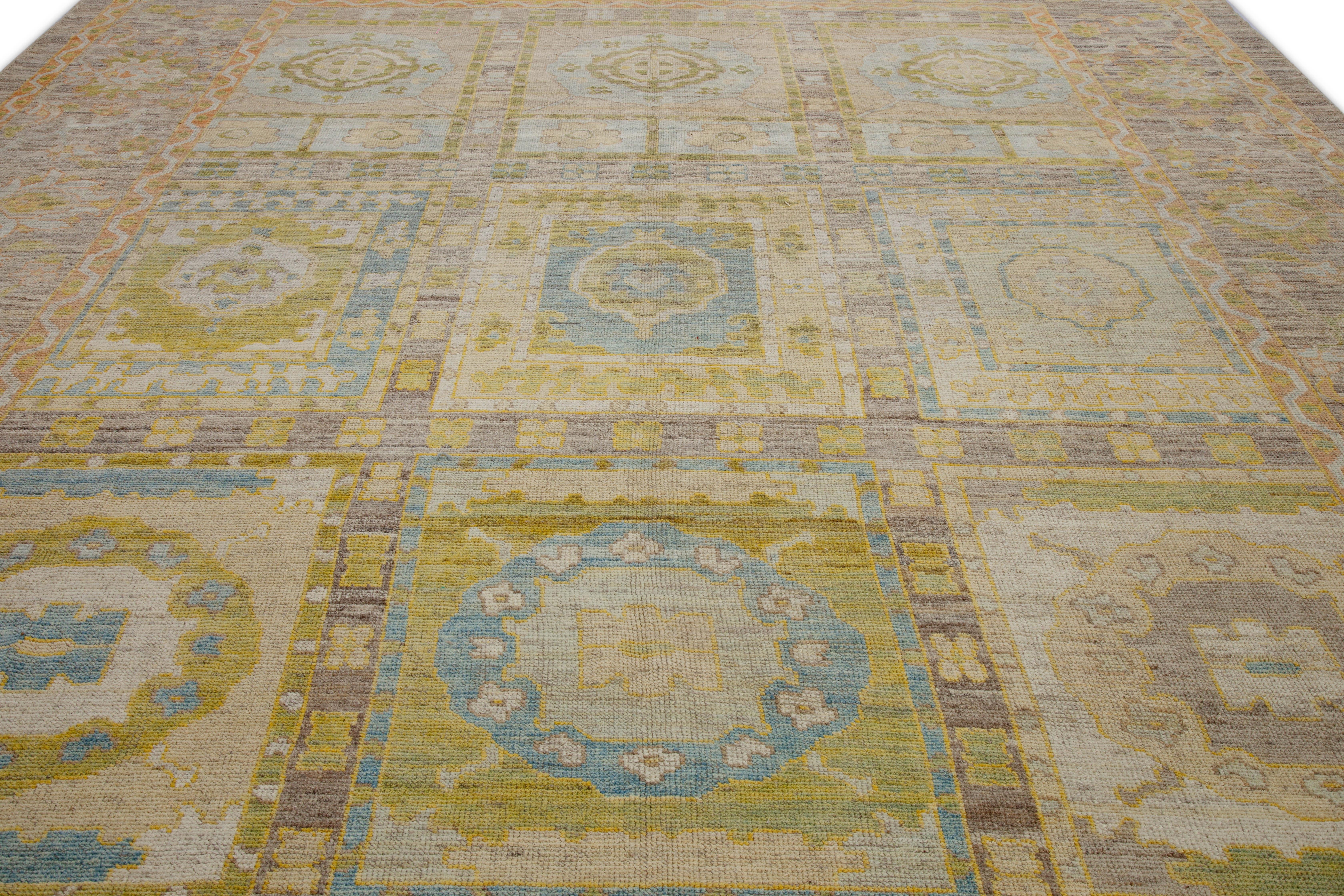 Islamic New Turkish Oushak Rug with Mixed Geometric and Floral Details For Sale
