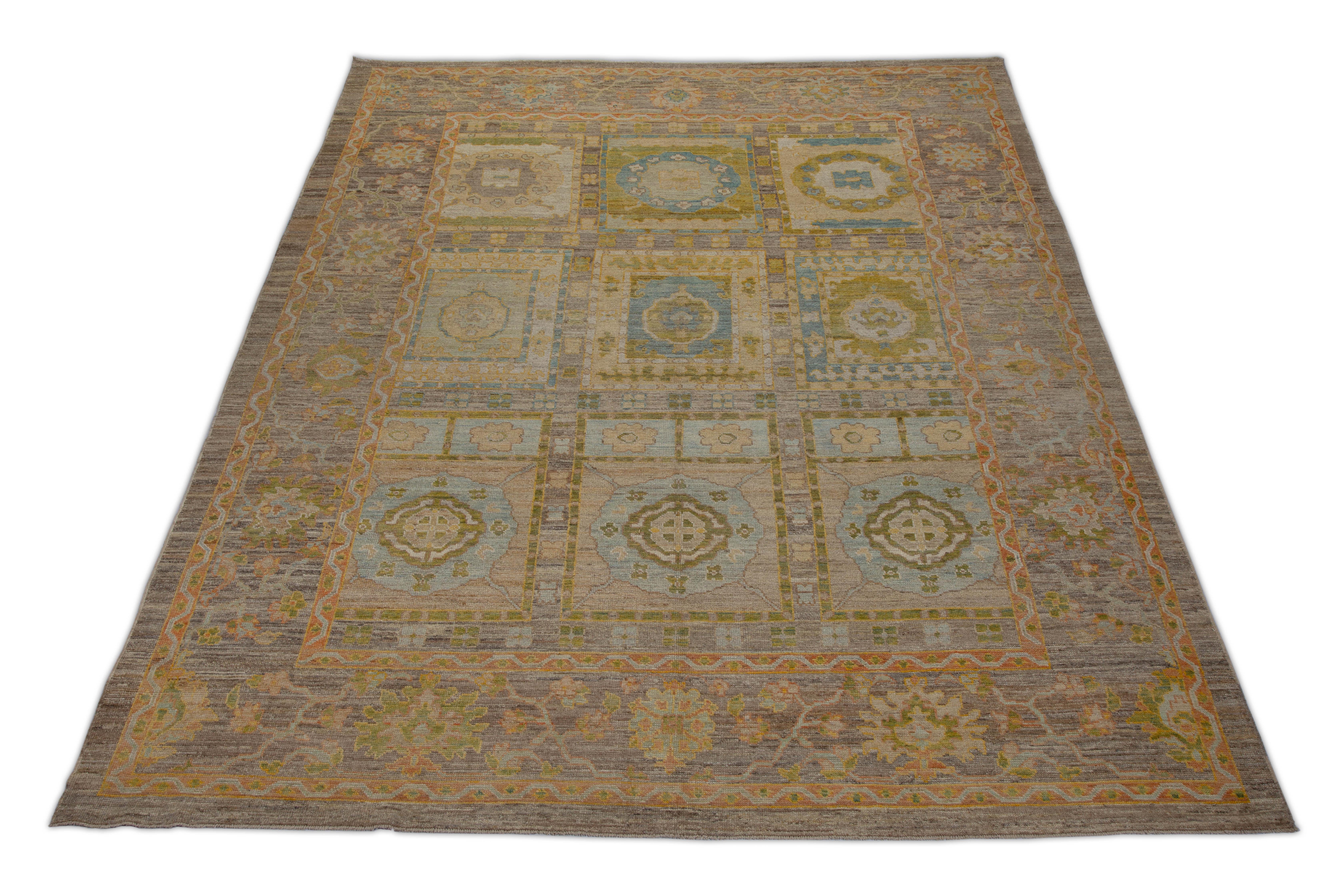 Hand-Woven New Turkish Oushak Rug with Mixed Geometric and Floral Details For Sale