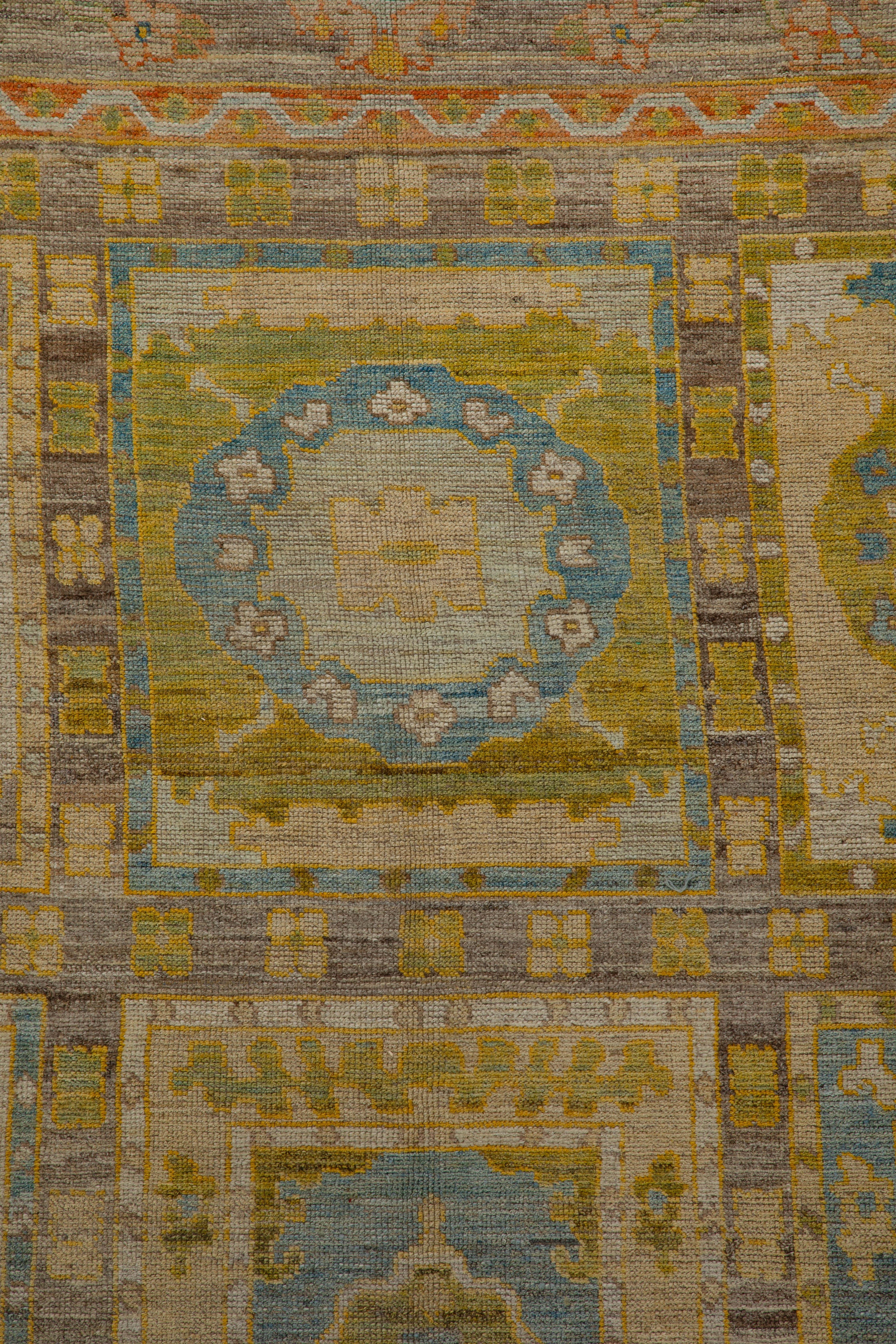 Contemporary New Turkish Oushak Rug with Mixed Geometric and Floral Details For Sale