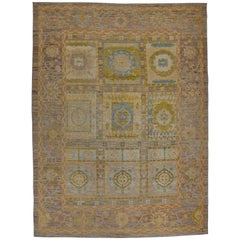 New Turkish Oushak Rug with Mixed Geometric and Floral Details