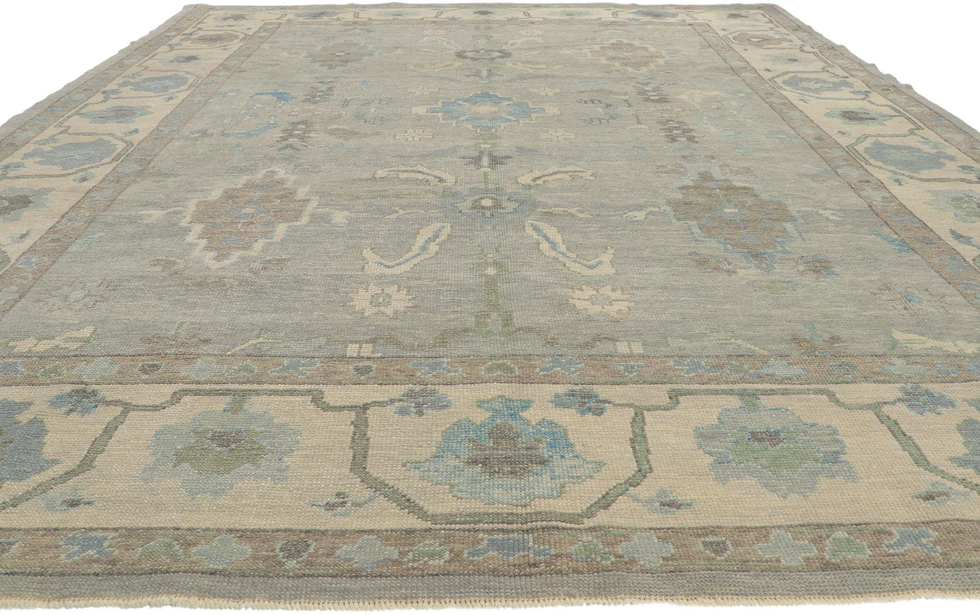 Hand-Knotted New Turkish Oushak Rug with Modern Style For Sale