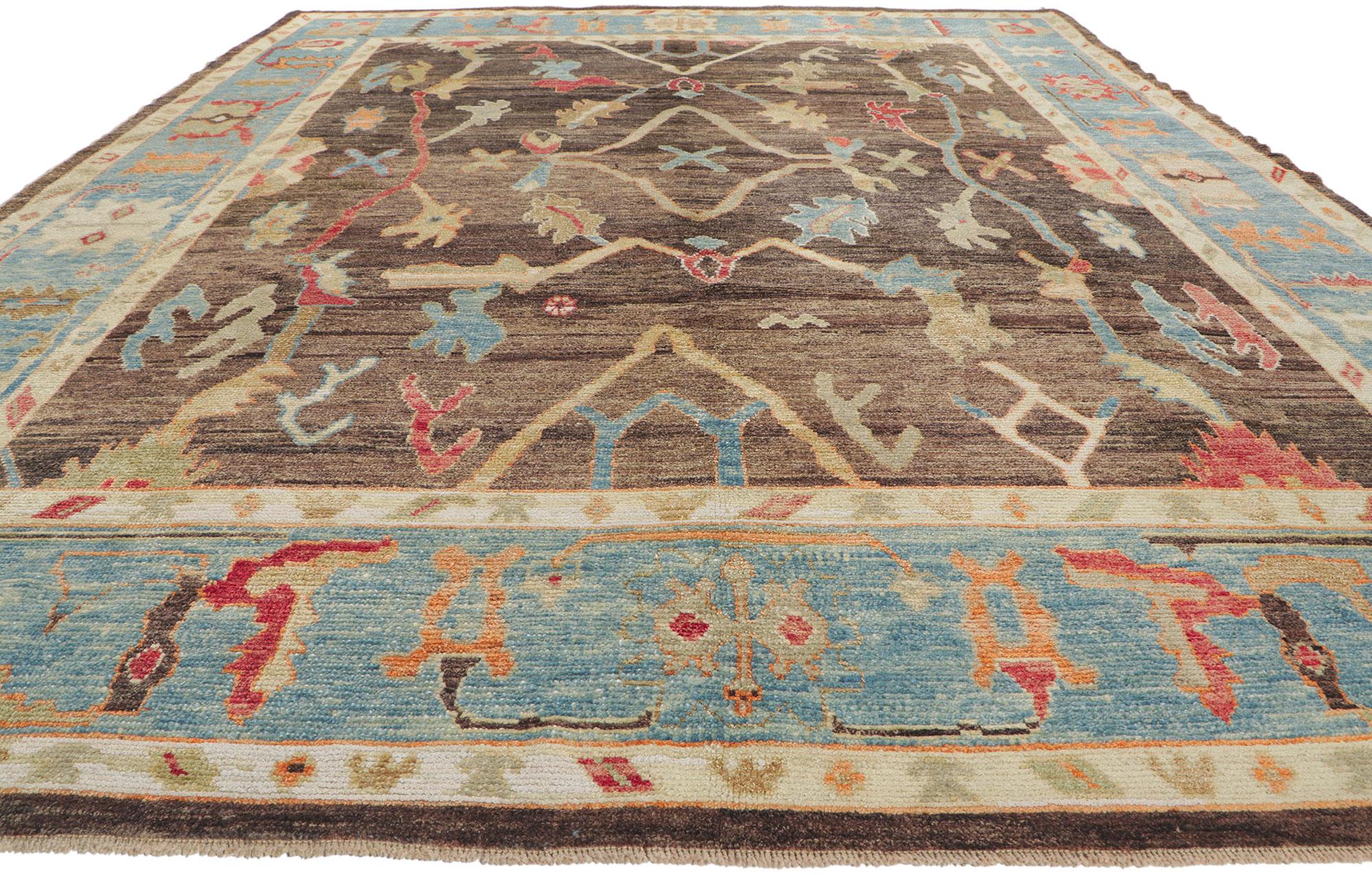 Hand-Knotted New Turkish Oushak Rug with Modern Style For Sale