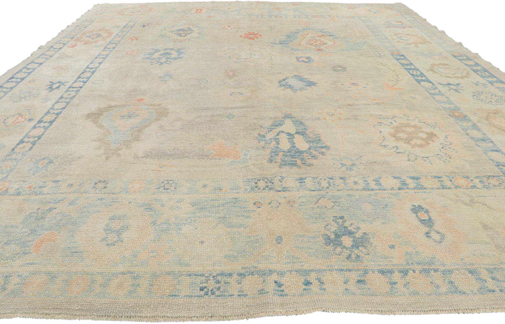 Hand-Knotted New Turkish Oushak Rug, Swedish Gustavian Meets Modern Style For Sale