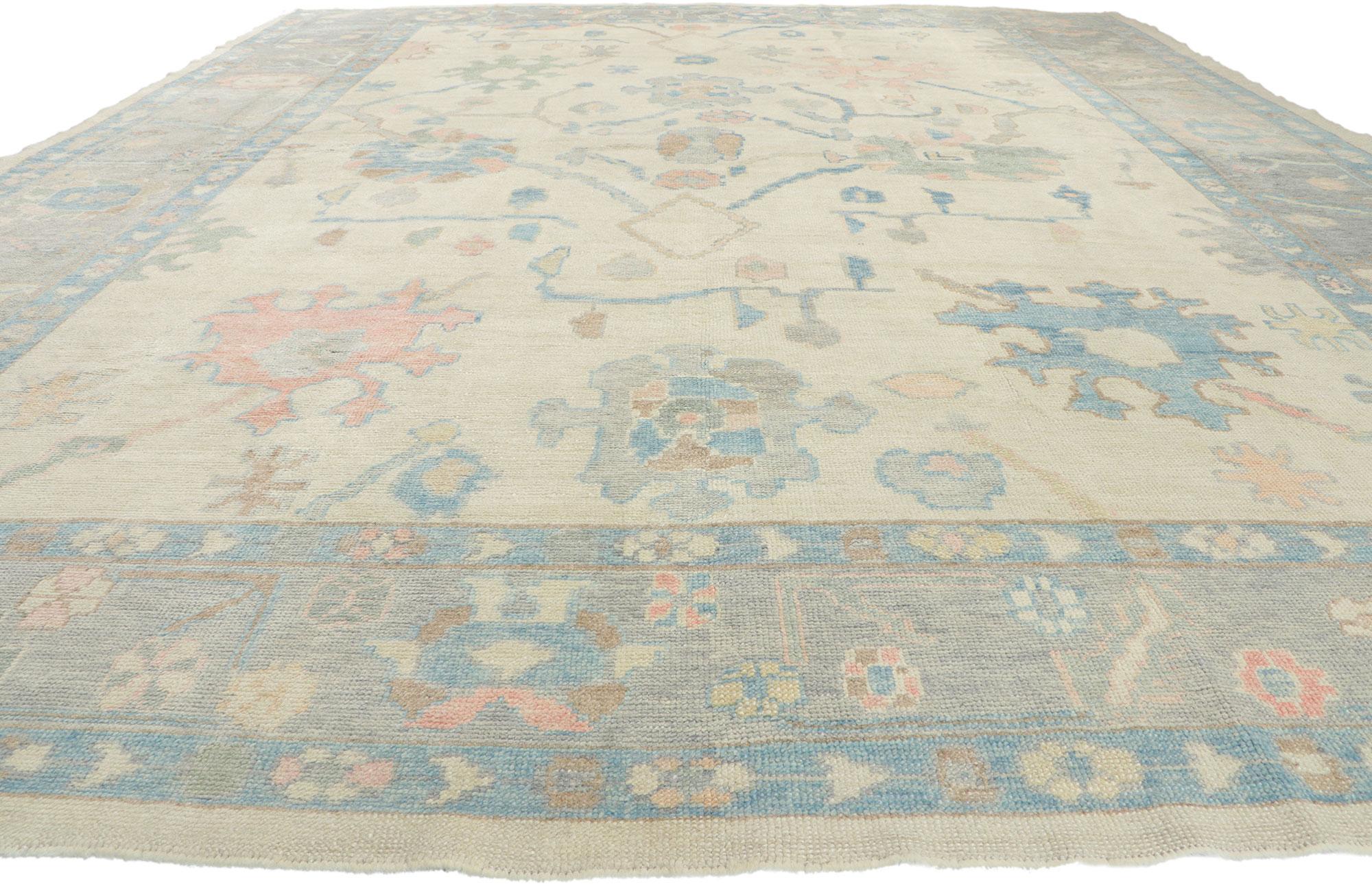 Hand-Knotted Colorful Oushak Turkish Rug, Modern Regencycore Meets Bridgerton Style For Sale