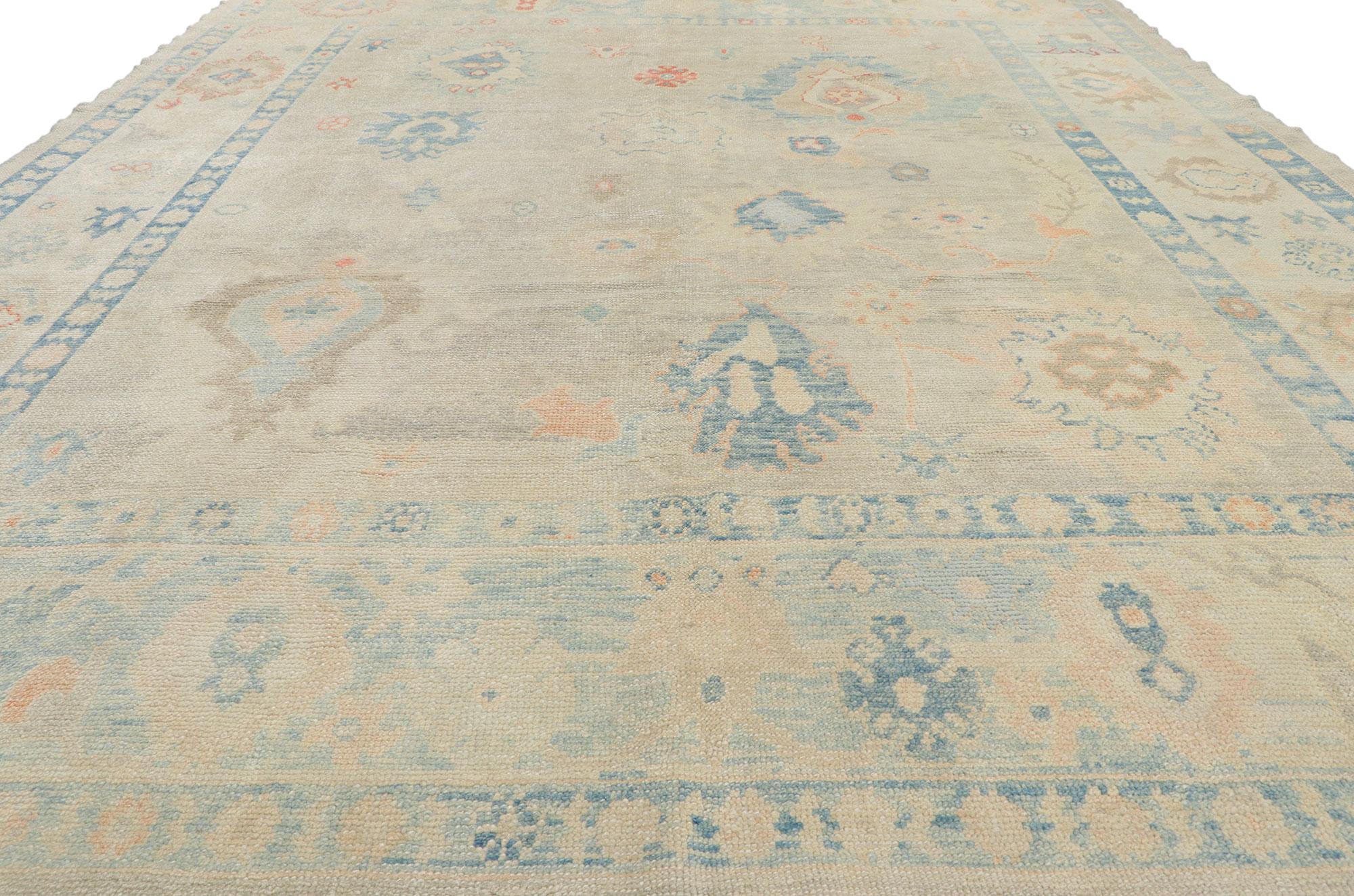 New Turkish Oushak Rug, Swedish Gustavian Meets Modern Style In New Condition For Sale In Dallas, TX