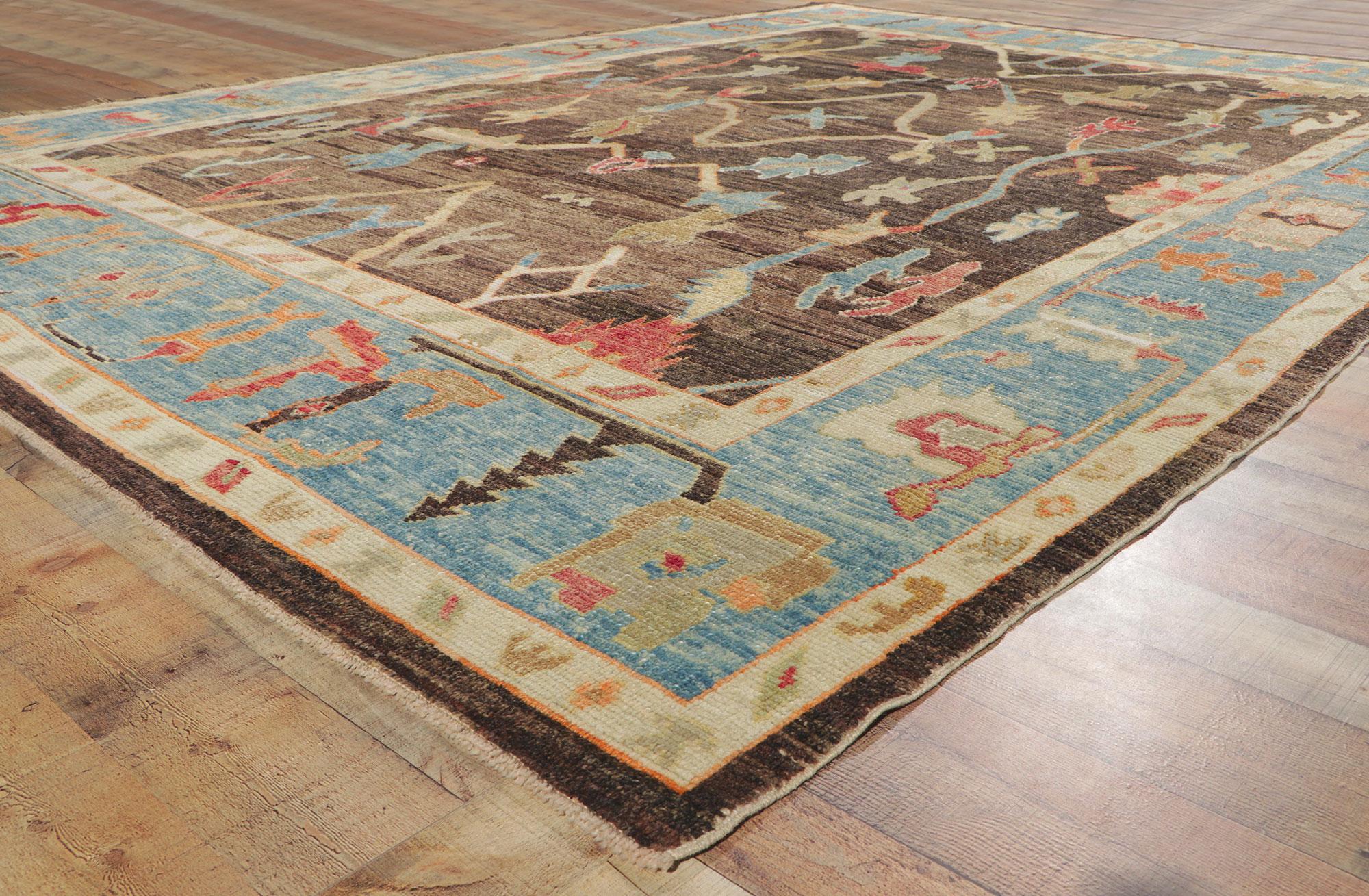 Wool New Turkish Oushak Rug with Modern Style For Sale
