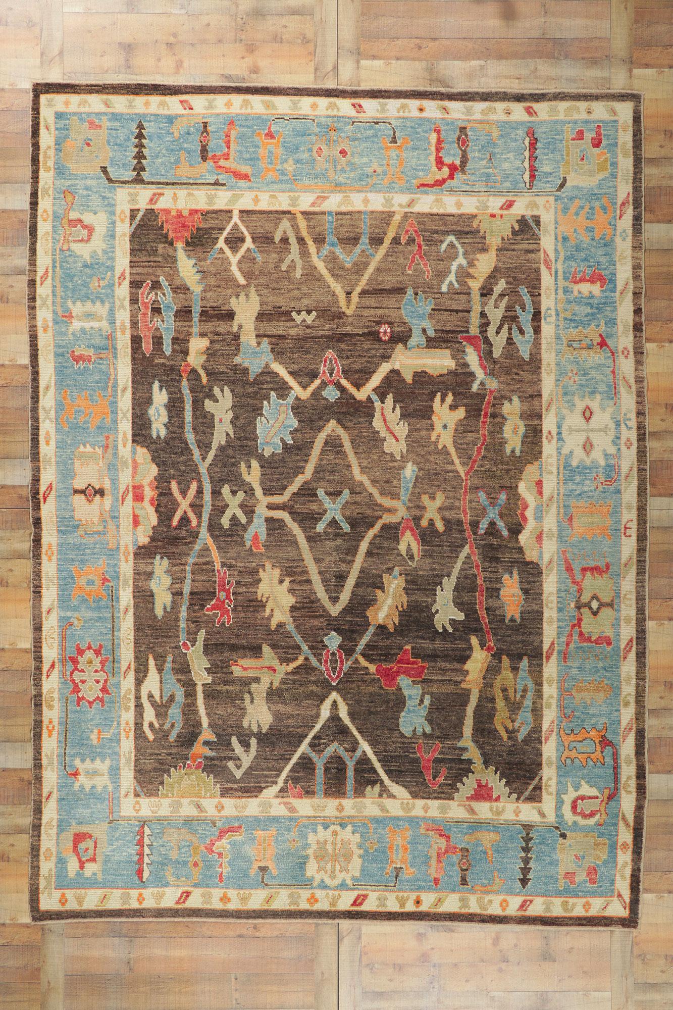 New Turkish Oushak Rug with Modern Style For Sale 2