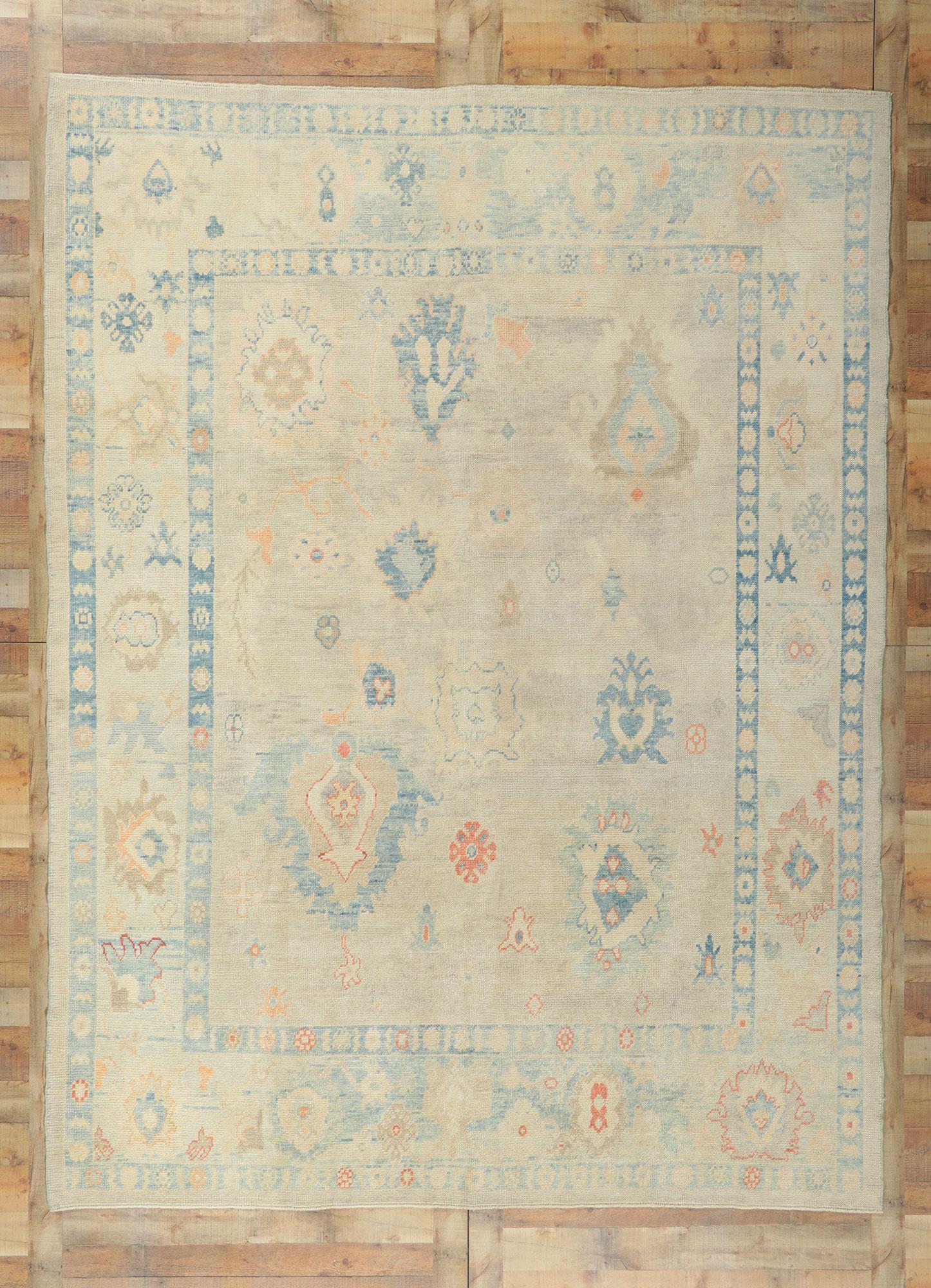 New Turkish Oushak Rug, Swedish Gustavian Meets Modern Style For Sale 2