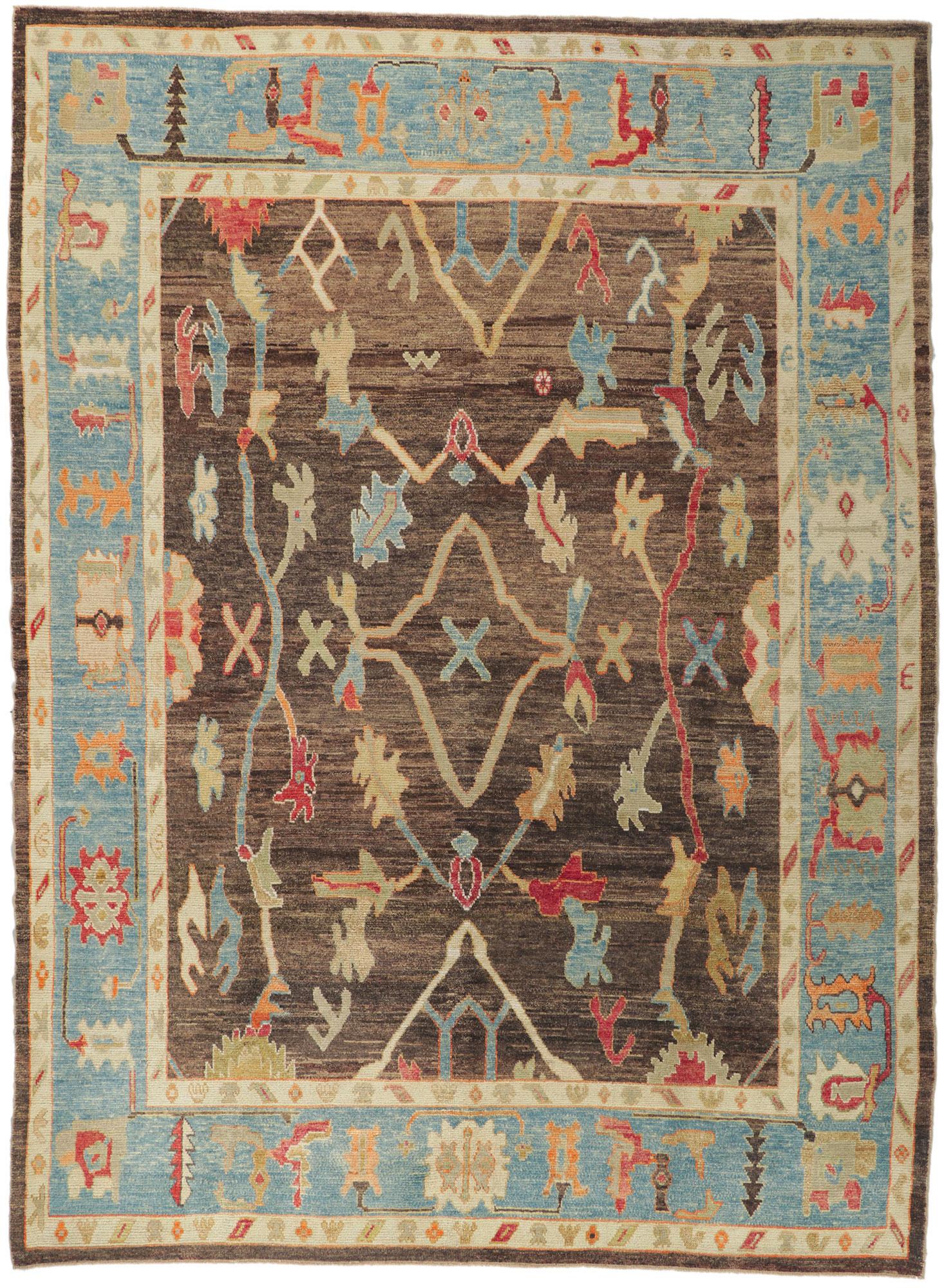 New Turkish Oushak Rug with Modern Style For Sale 3