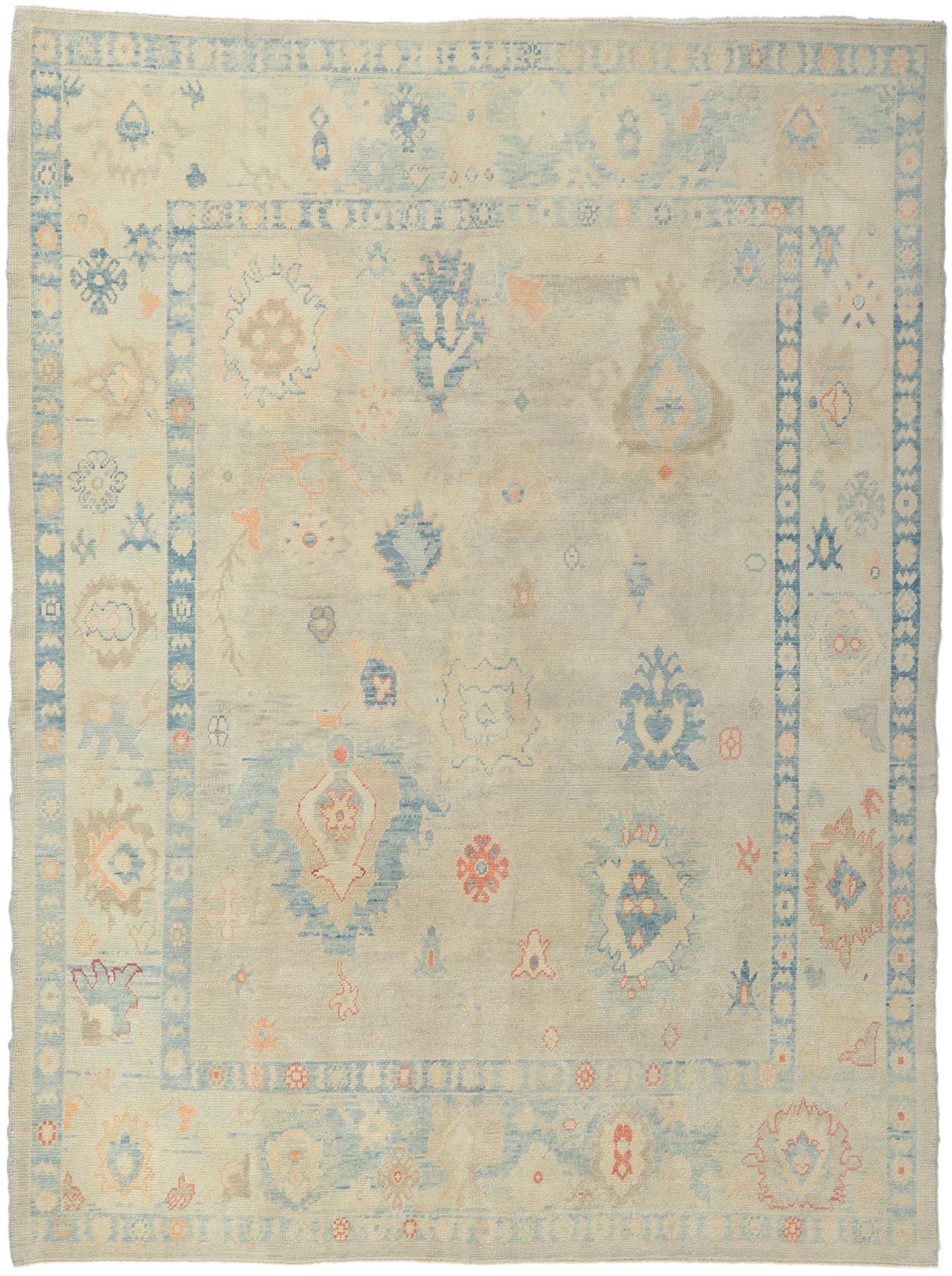 New Turkish Oushak Rug, Swedish Gustavian Meets Modern Style For Sale 3