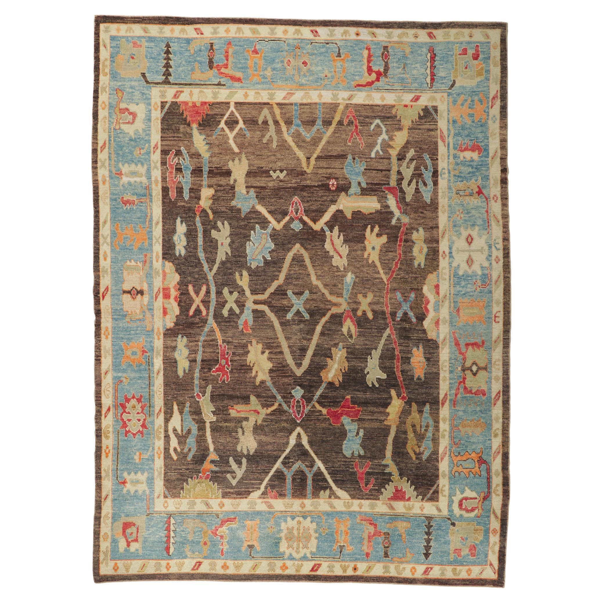 New Turkish Oushak Rug with Modern Style For Sale