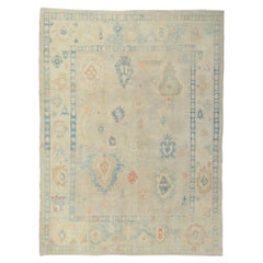 New Turkish Oushak Rug, Swedish Gustavian Meets Modern Style