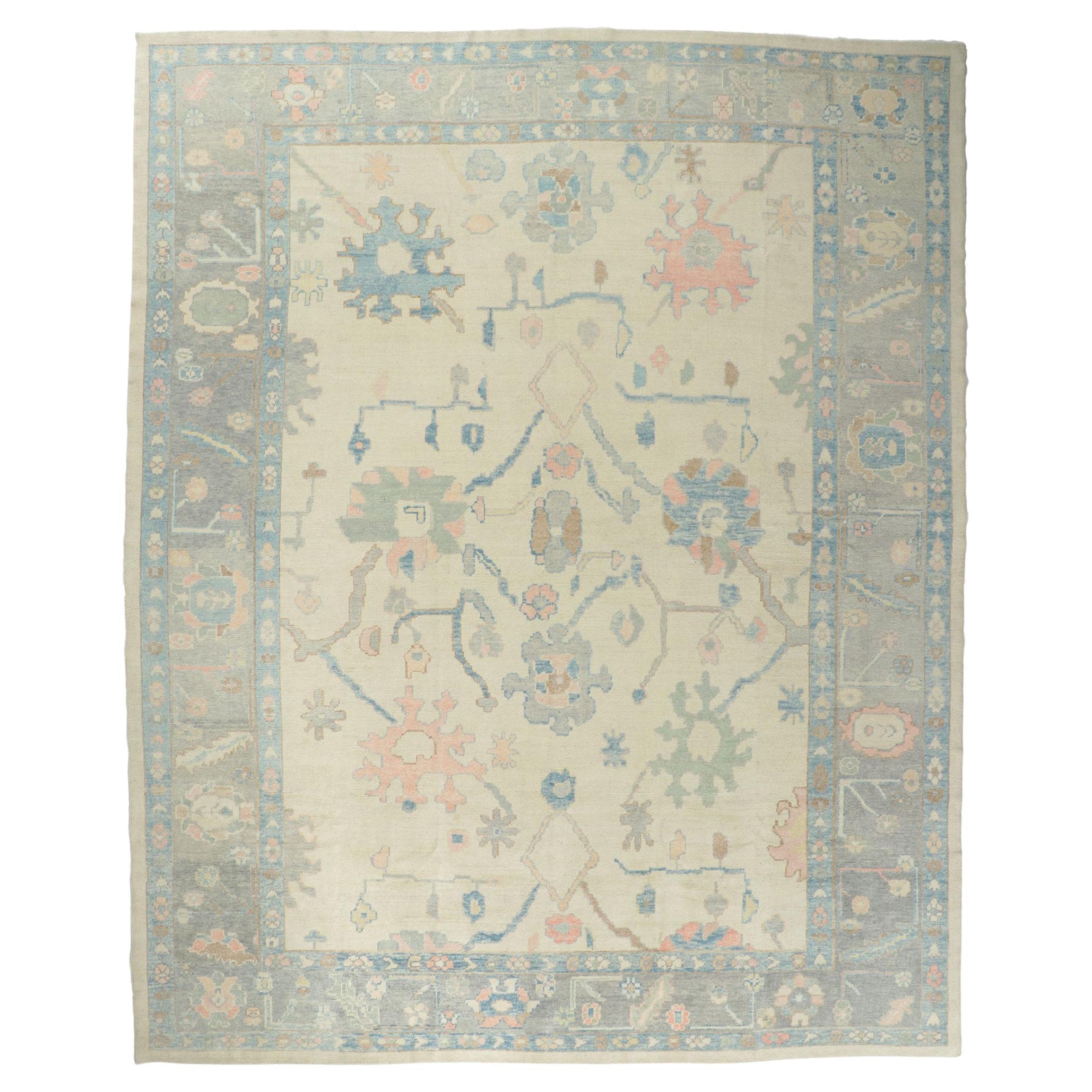 Alfombra turca Oushak de colores, el estilo Regencycore moderno se une al estilo Bridgerton
