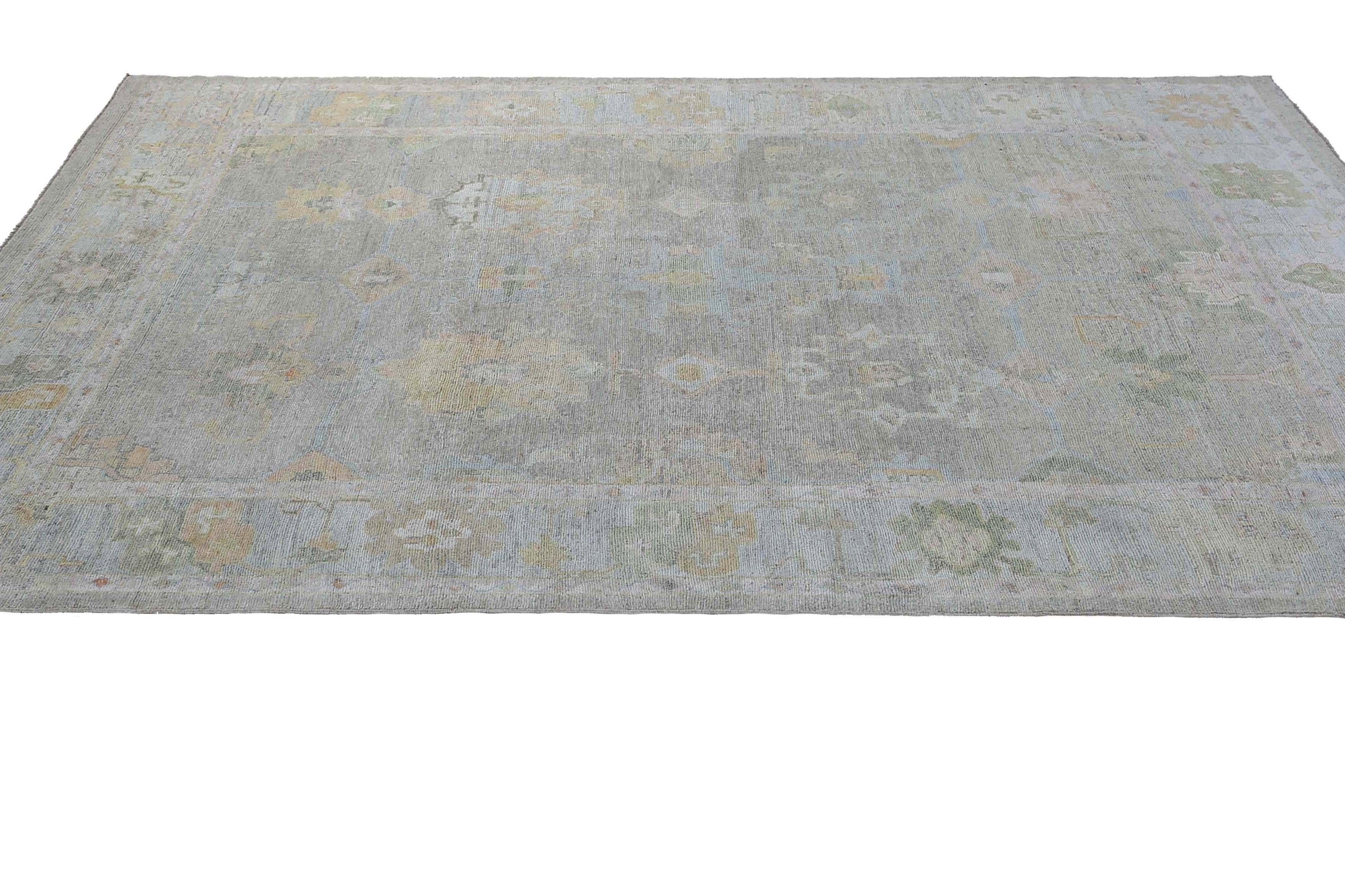 New Turkish Oushak Rug with Muted Blue Color Tones For Sale 5