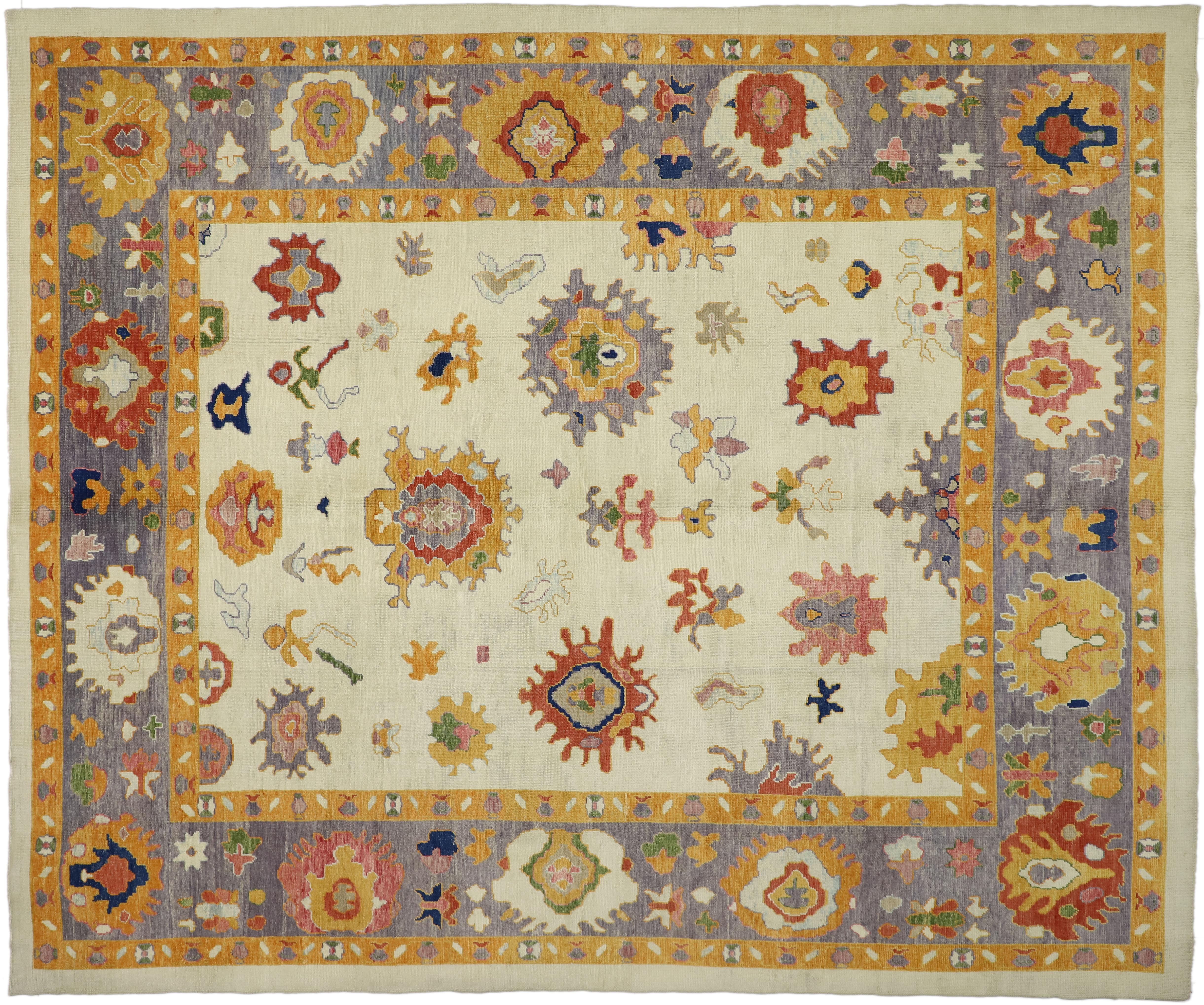 Türkischer Oushak-Teppich im Pariser Stil mit großformatigem geometrischem Muster (21. Jahrhundert und zeitgenössisch) im Angebot
