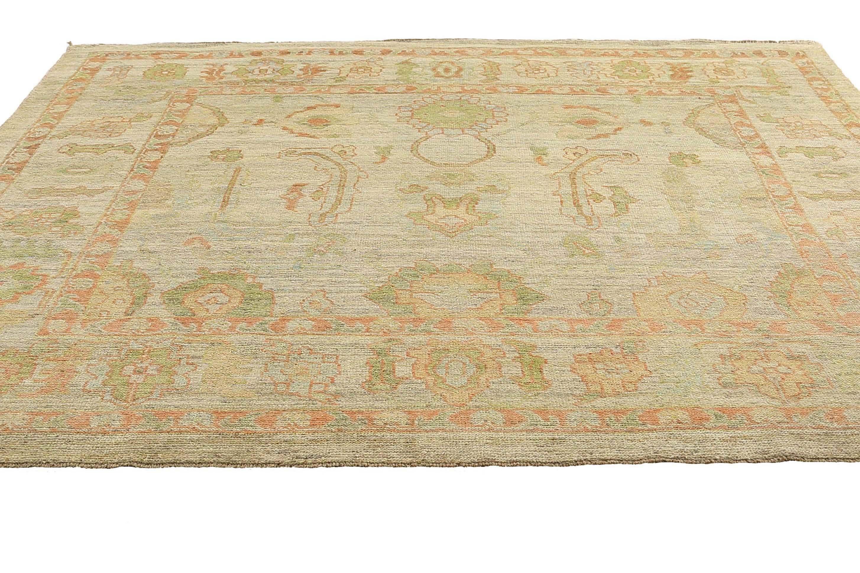 New Turkish Oushak Rug with Pastel Colors For Sale 4