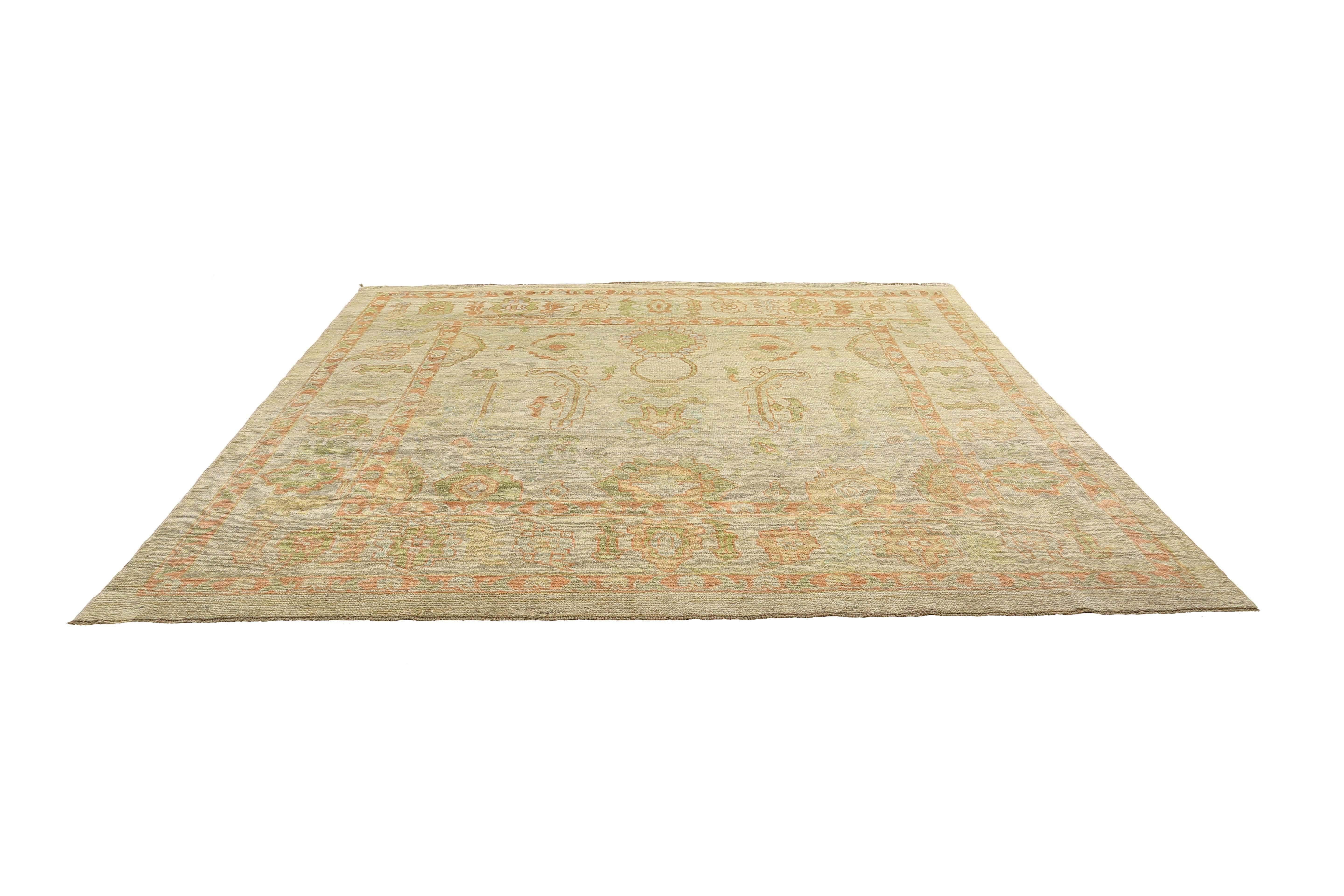 Contemporary New Turkish Oushak Rug with Pastel Colors For Sale