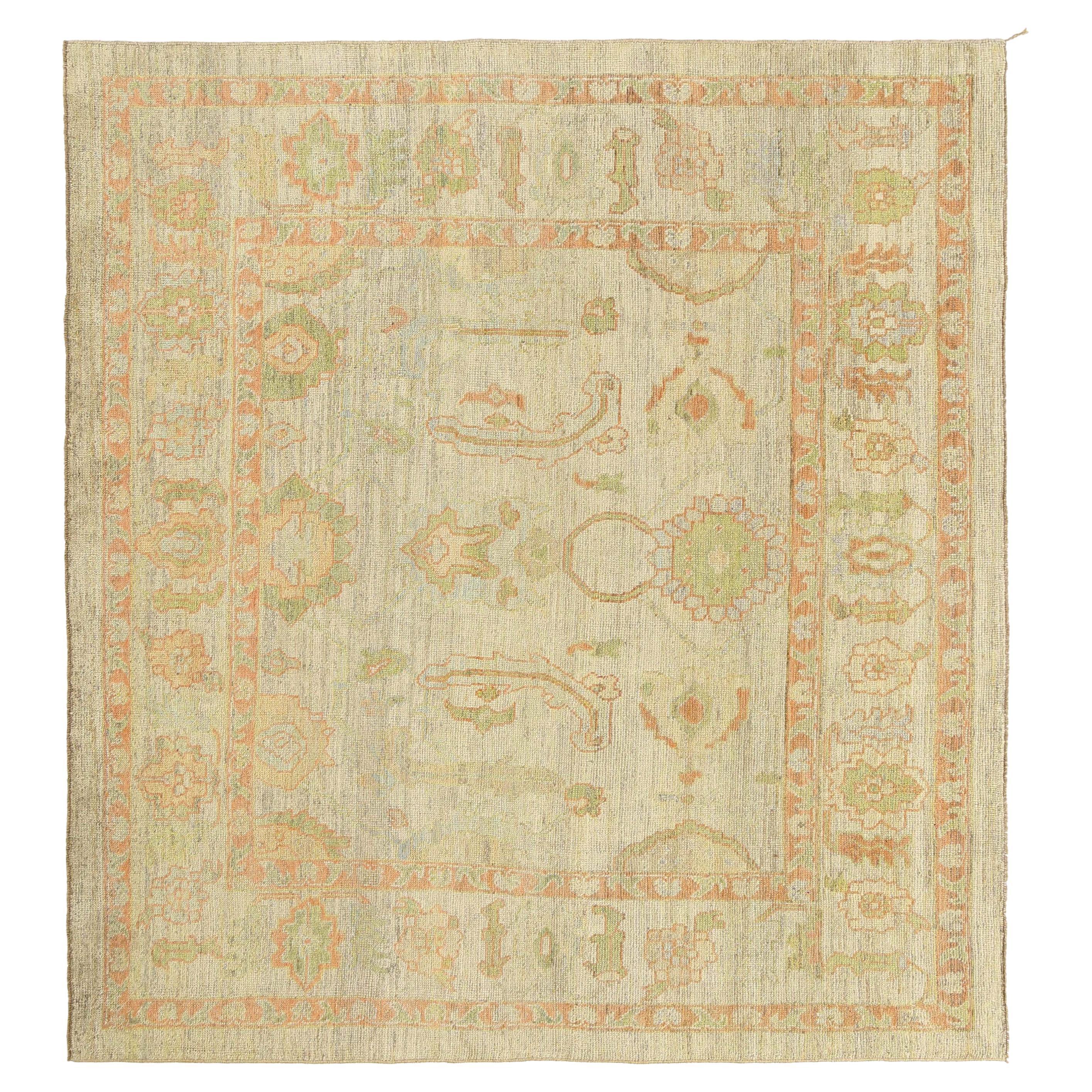 New Turkish Oushak Rug with Pastel Colors For Sale