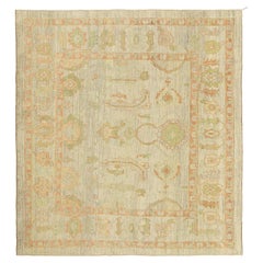 Afghanistan Oushak Area Rugs Circa 1990 - Wool Green Ivory Pink Design - 95542