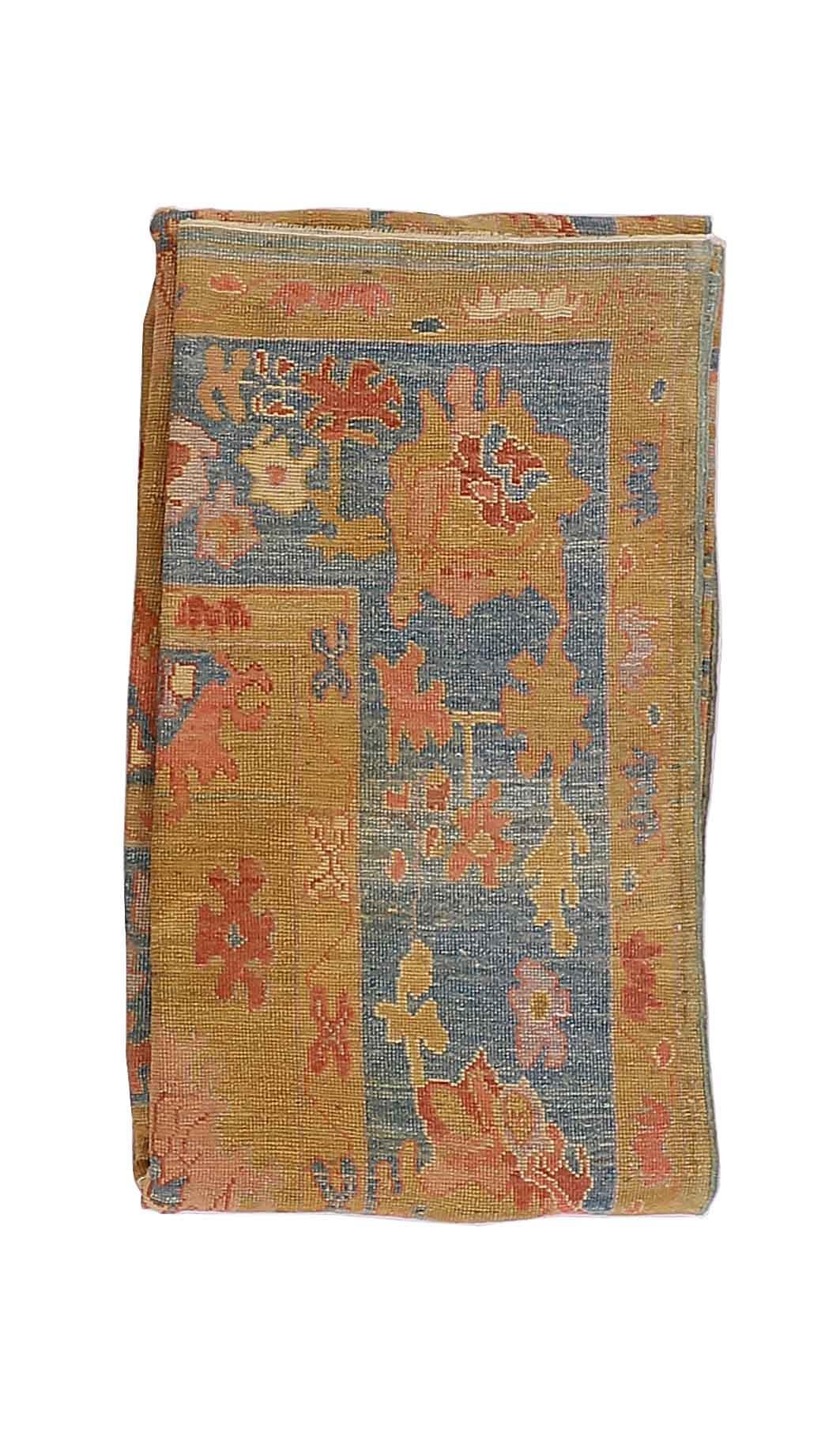 New Turkish Oushak Rug with Red & Blue Floral Details on Golden Field For Sale 1