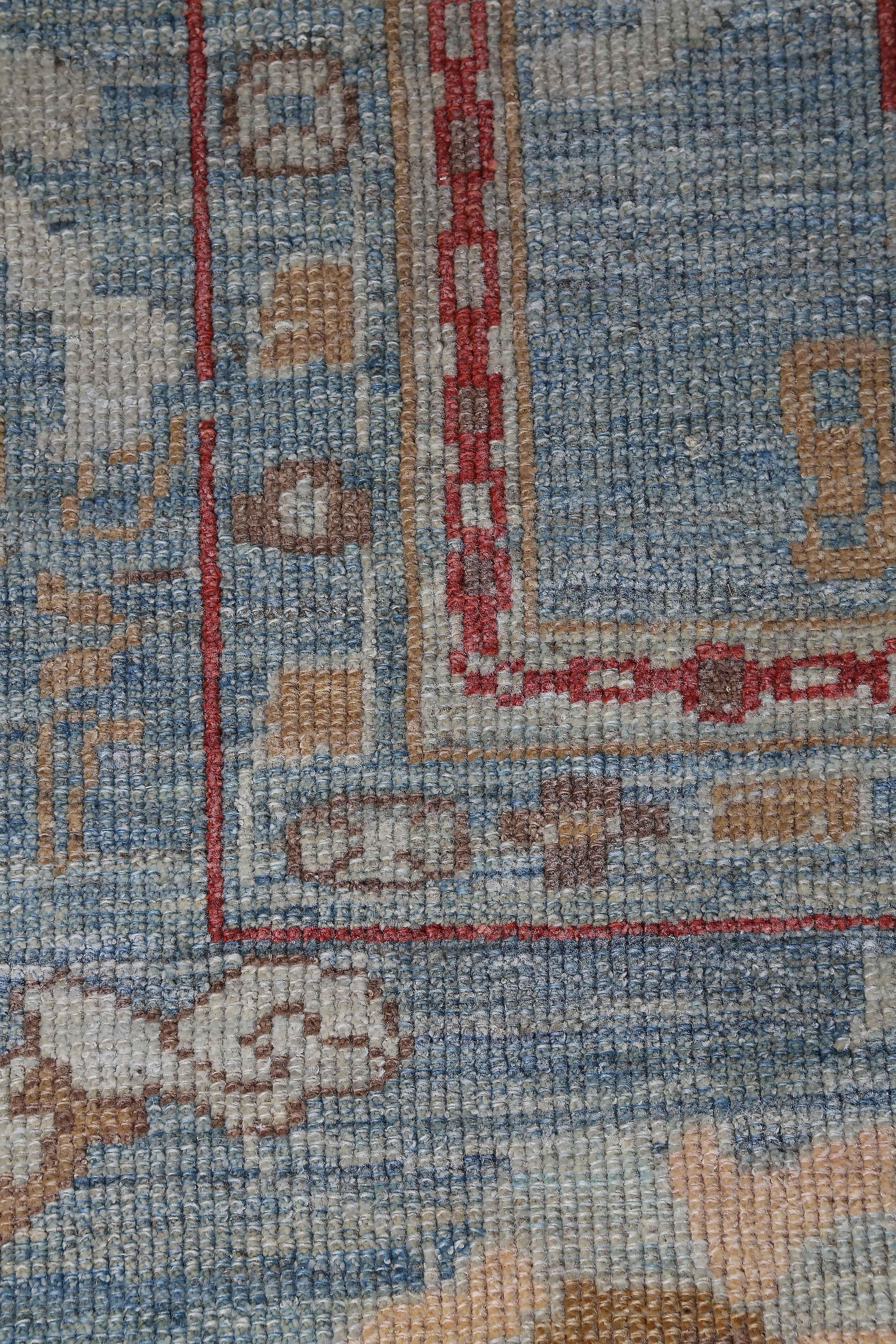 Wool New Turkish Oushak Rug with Red & Brown Floral Details on Blue Gray Field For Sale