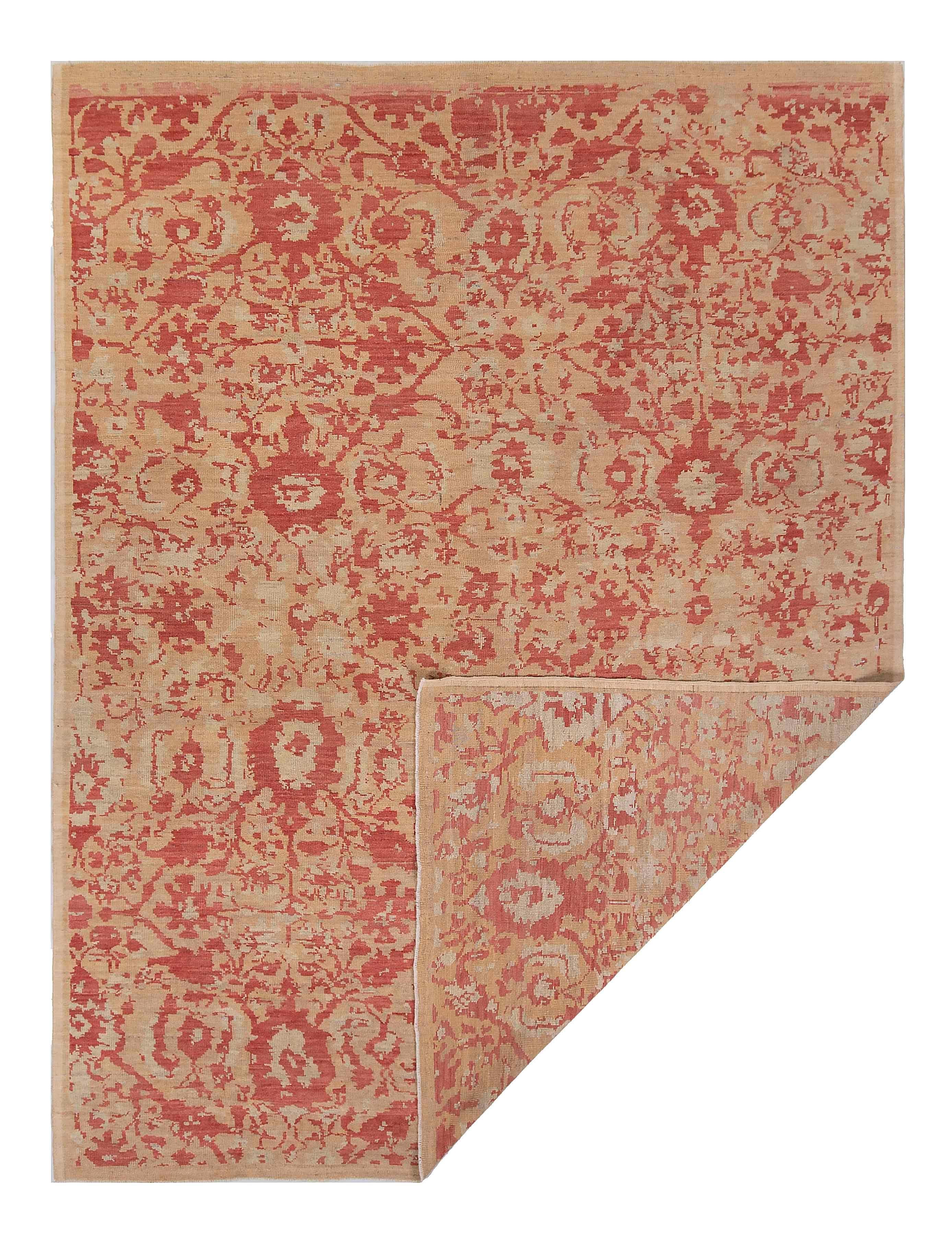 Hand-Woven New Turkish Oushak Rug with Red Floral Details on Ivory & Beige Field For Sale