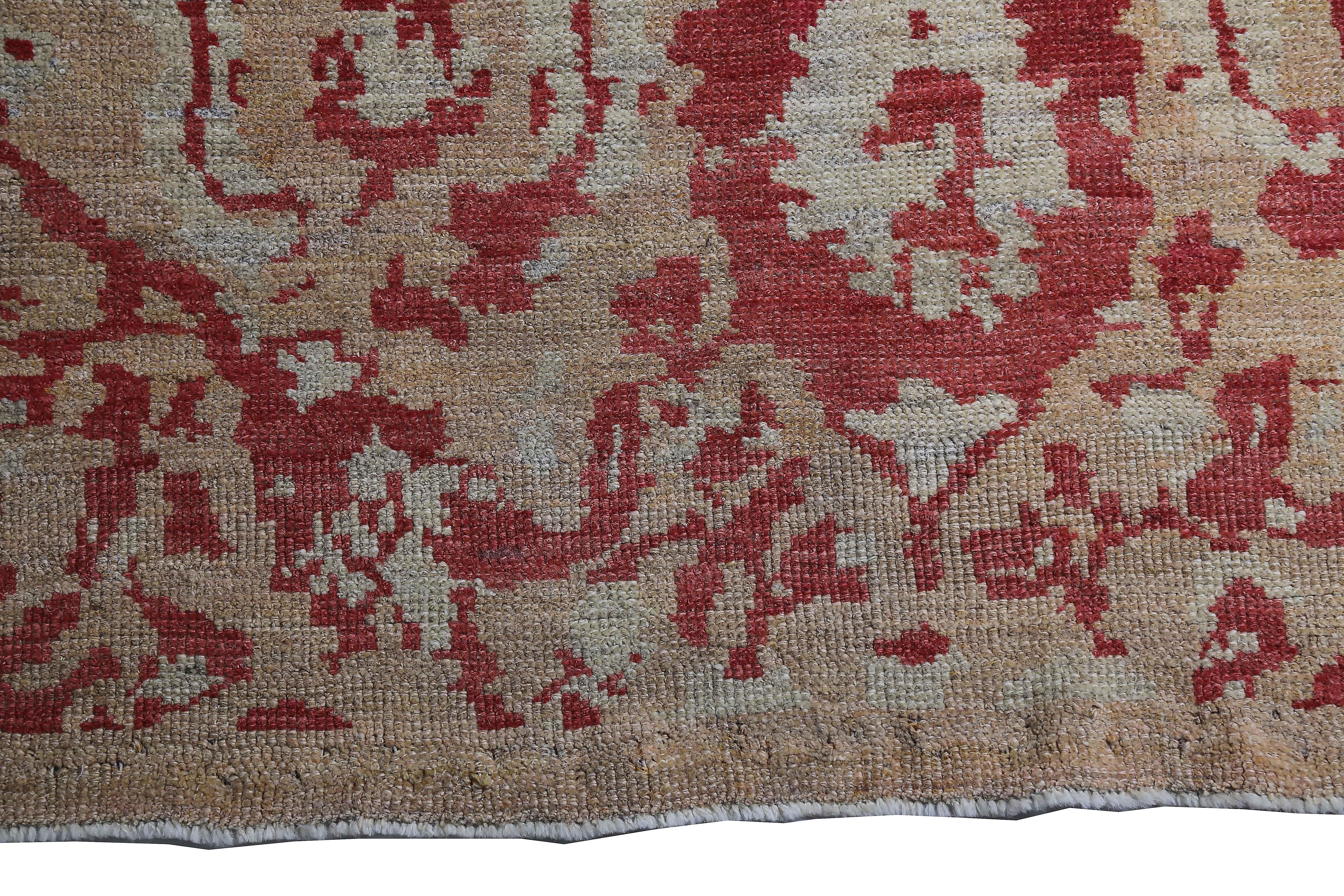 Contemporary New Turkish Oushak Rug with Red Floral Details on Ivory & Beige Field For Sale