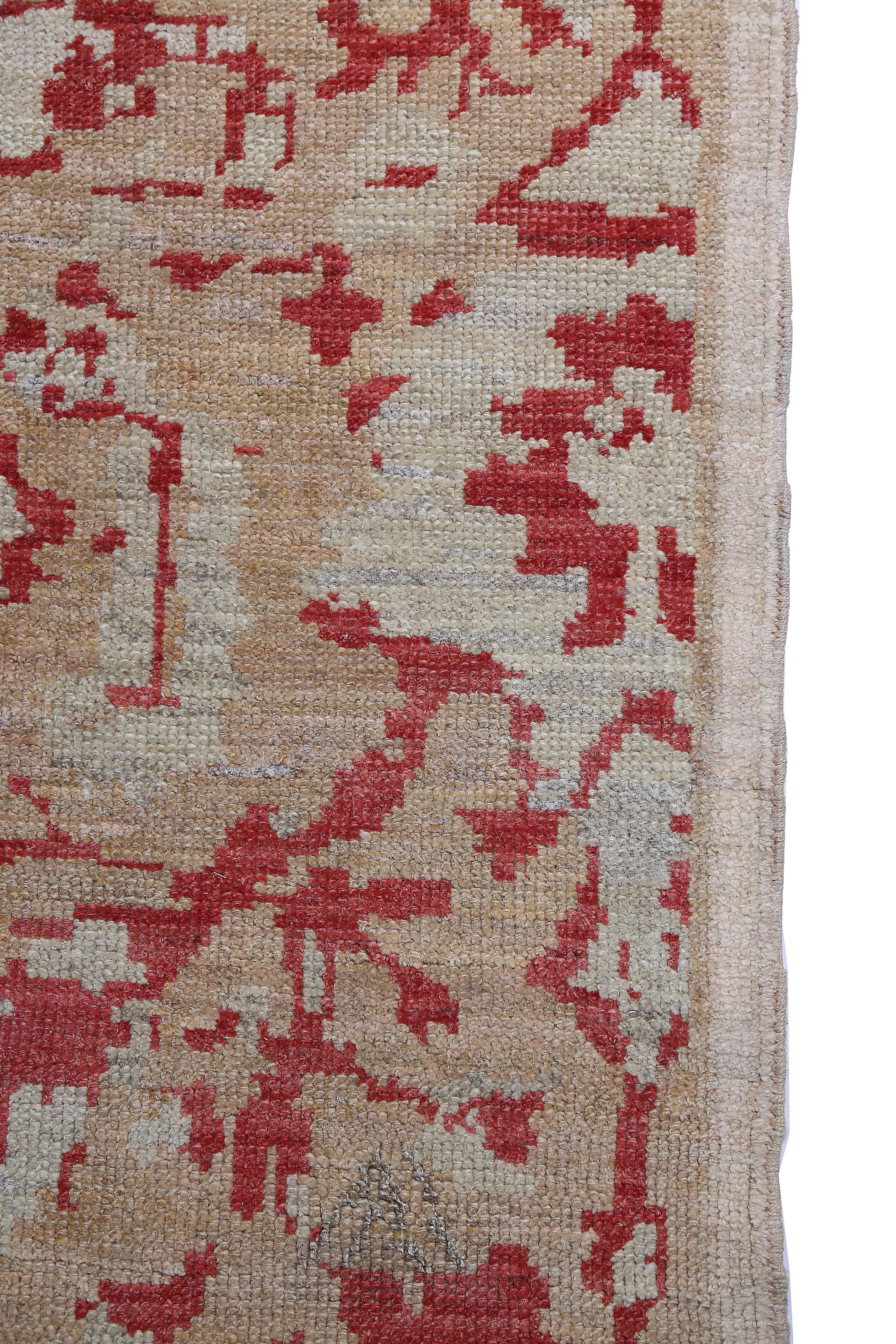 Wool New Turkish Oushak Rug with Red Floral Details on Ivory & Beige Field For Sale