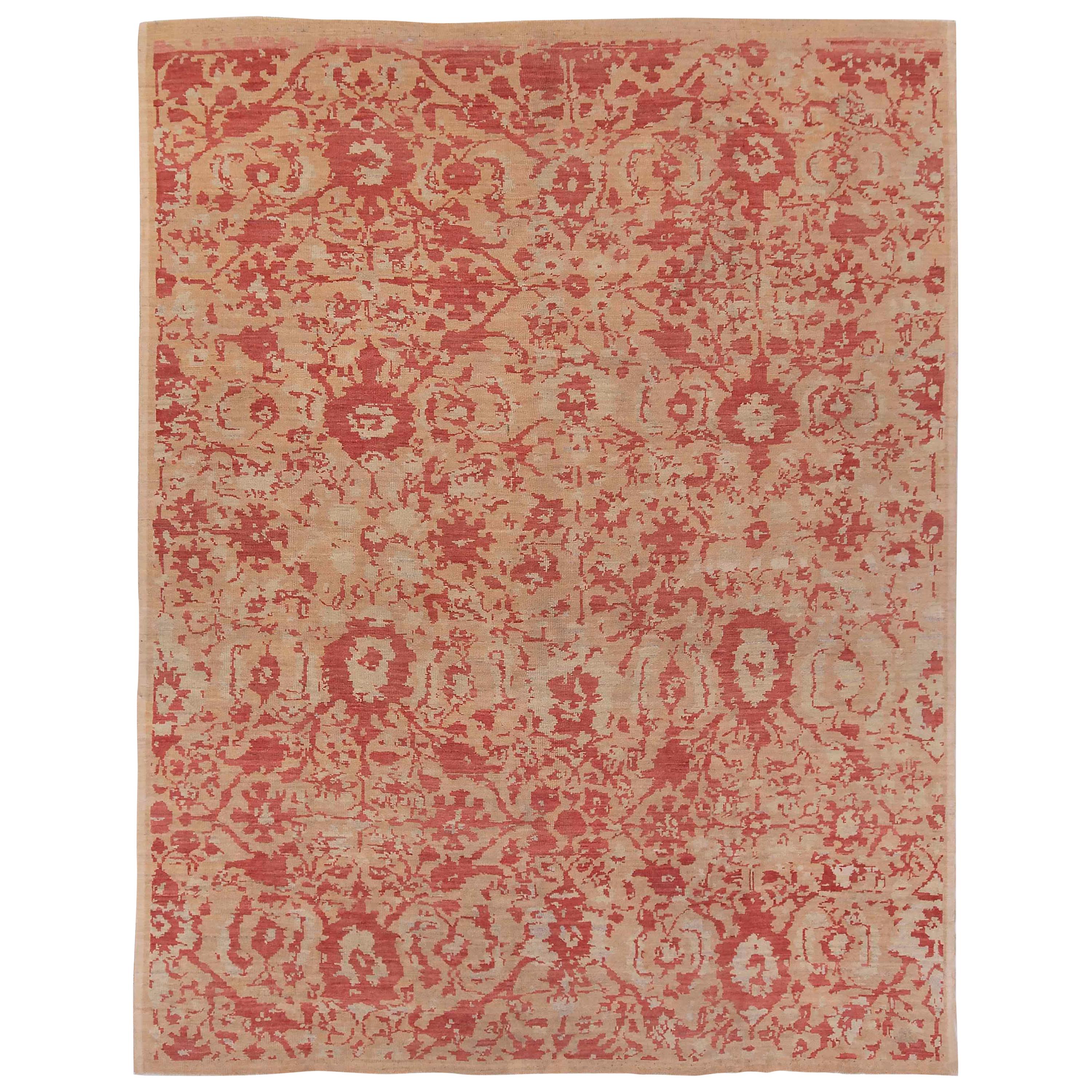 New Turkish Oushak Rug with Red Floral Details on Ivory & Beige Field For Sale