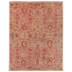 New Turkish Oushak Rug with Red Floral Details on Ivory & Beige Field