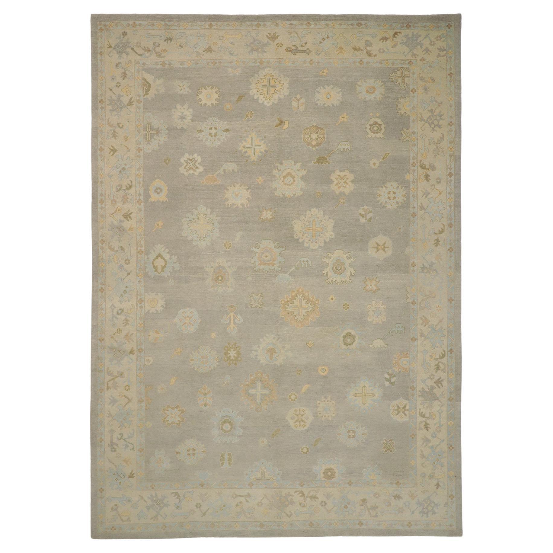 Contemporary Grey Turkish Oushak Rug  For Sale