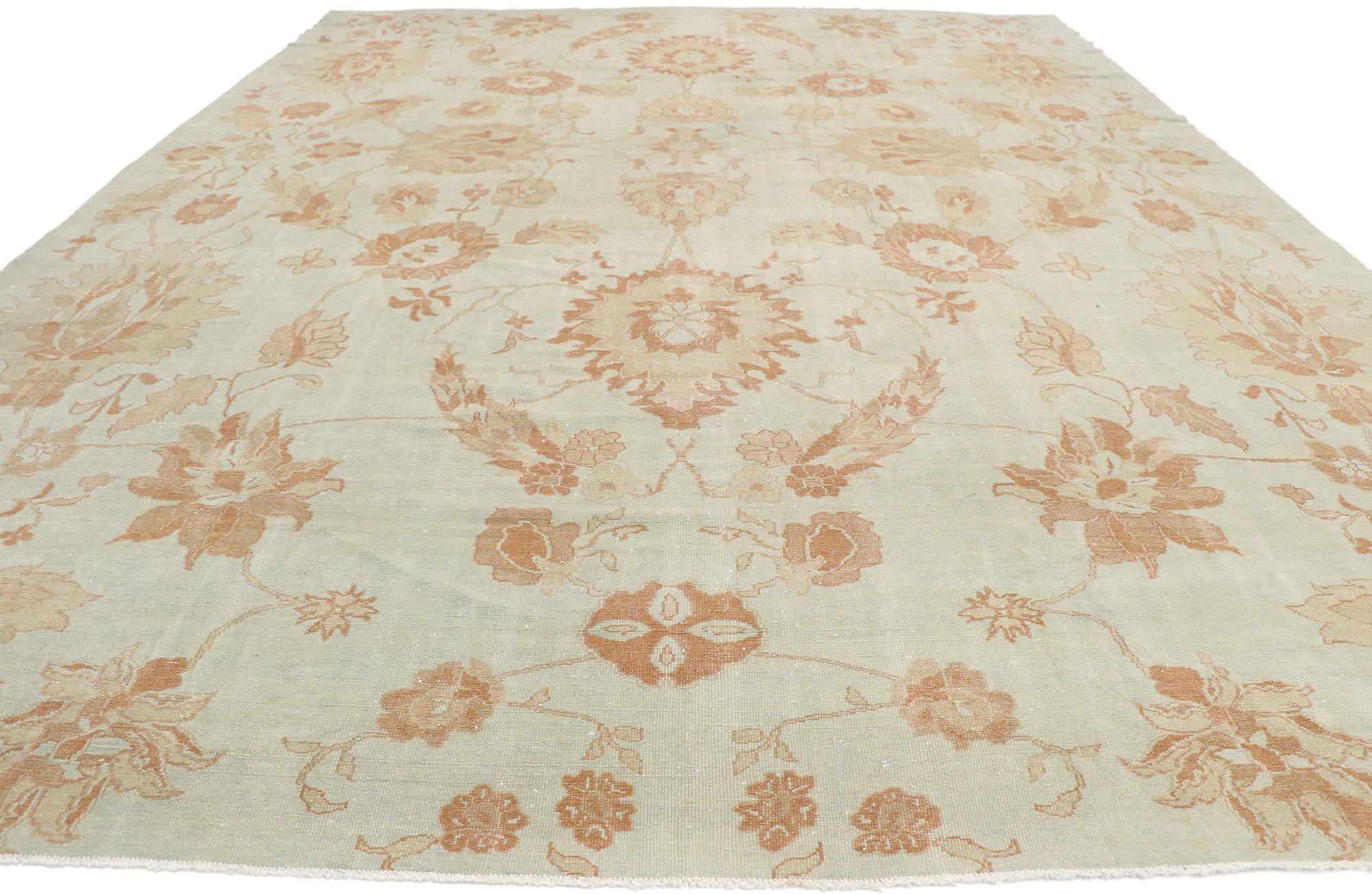 Hand-Knotted New Vintage-Inspired Turkish Oushak Rug For Sale
