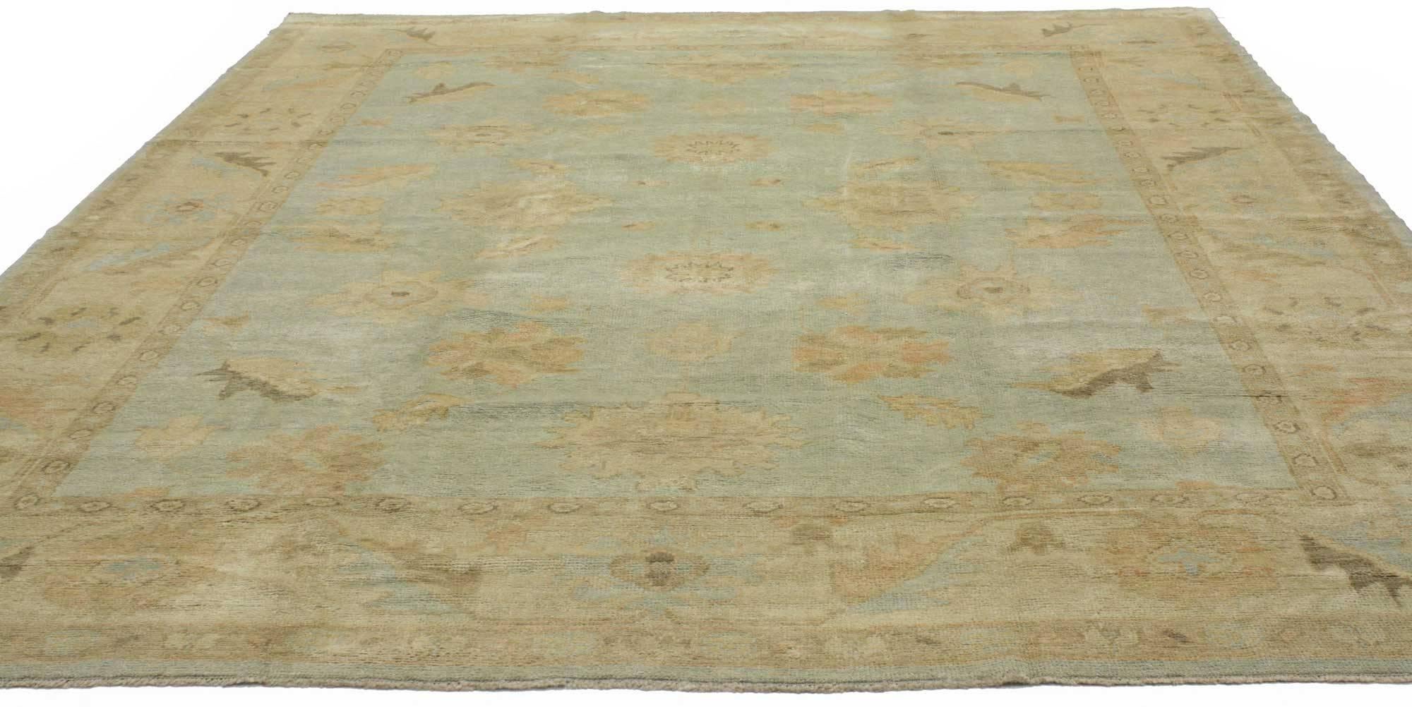 Wool New Contemporary Turkish Oushak Rug with Transitional Style For Sale