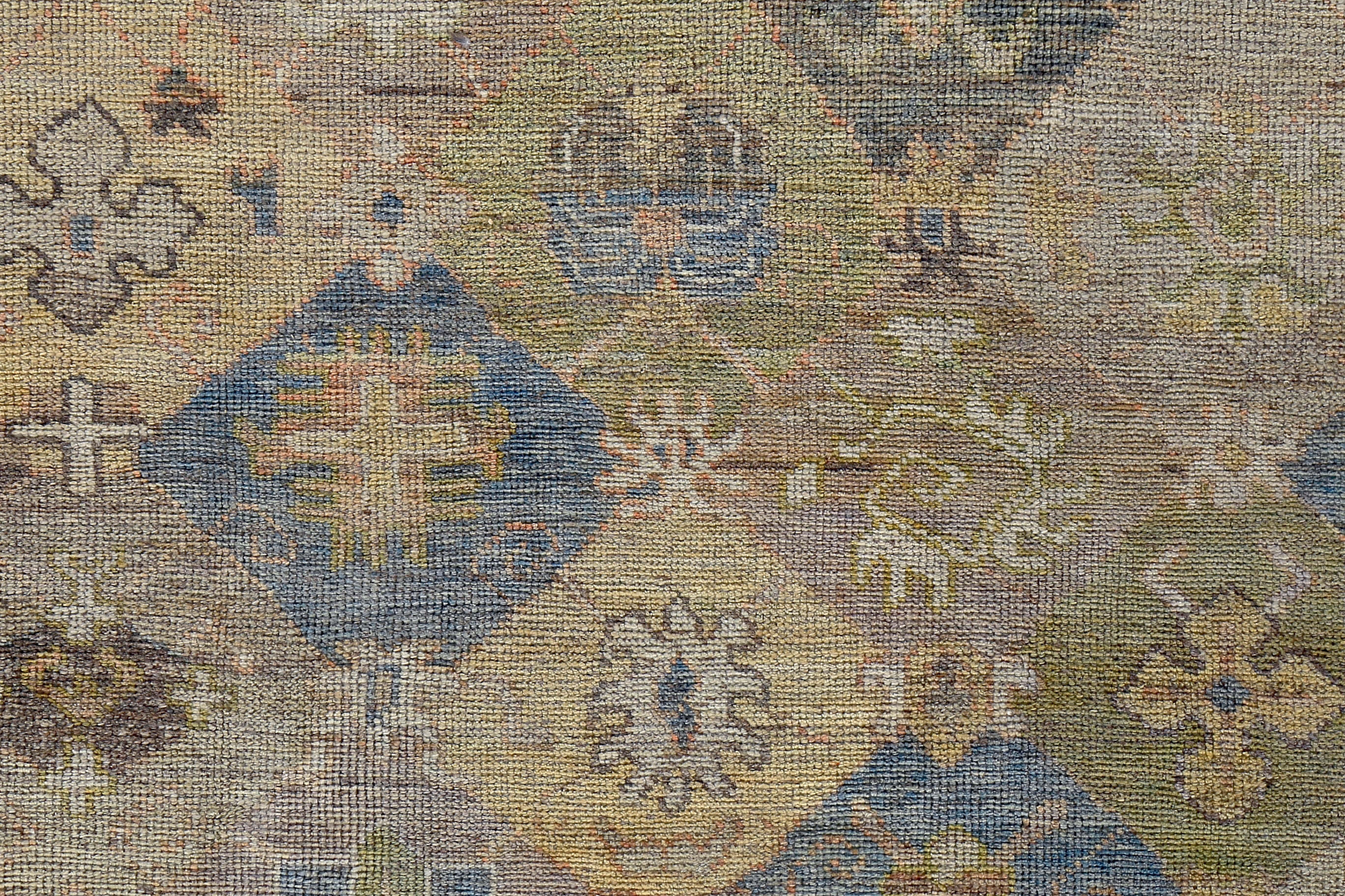 New Turkish Oushak Rug with Yellow, Blue and Green Floral Details on Beige Field In New Condition For Sale In Dallas, TX