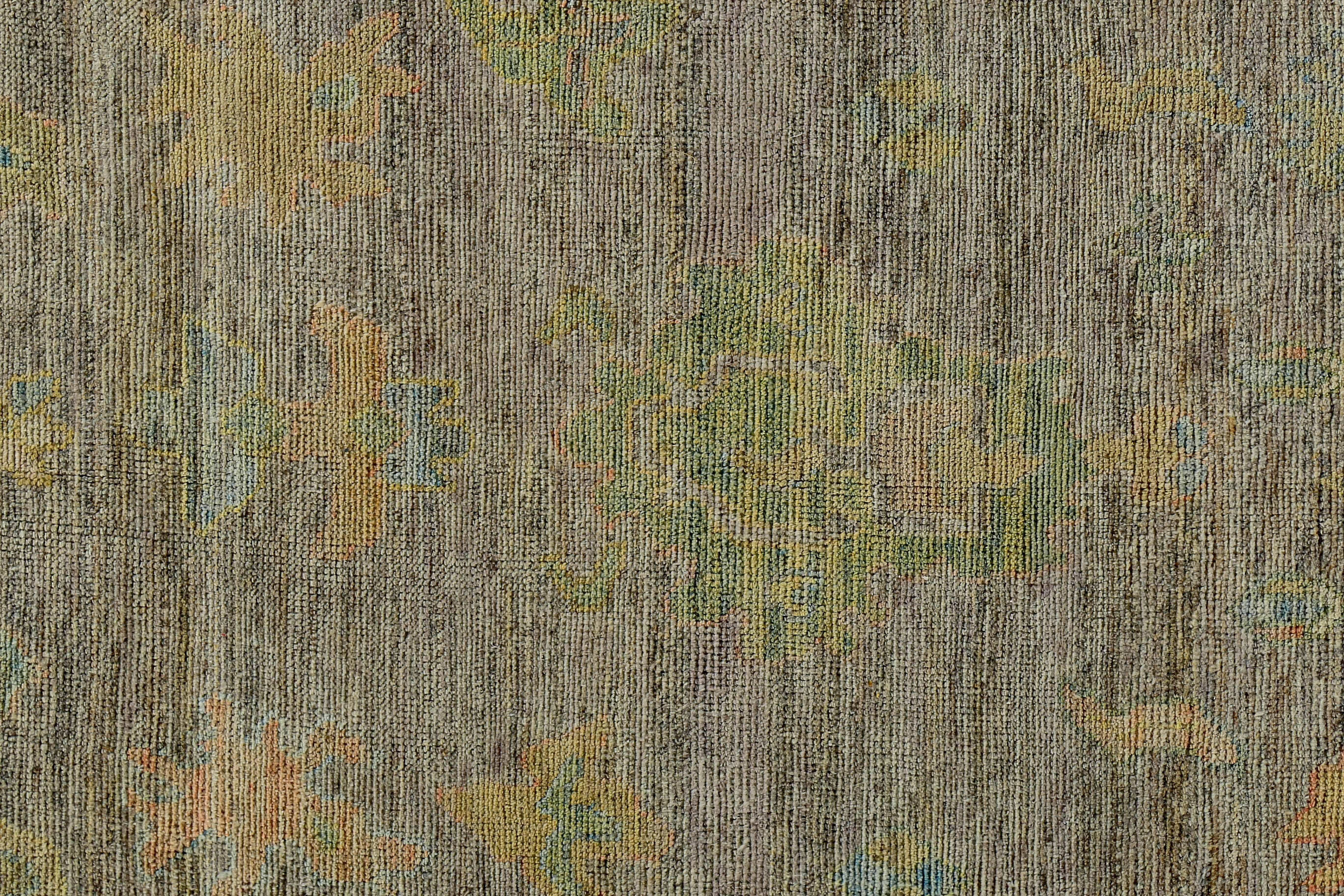 New Turkish Oushak Rug with Yellow & Green Floral Details on Brown Field In Excellent Condition For Sale In Dallas, TX