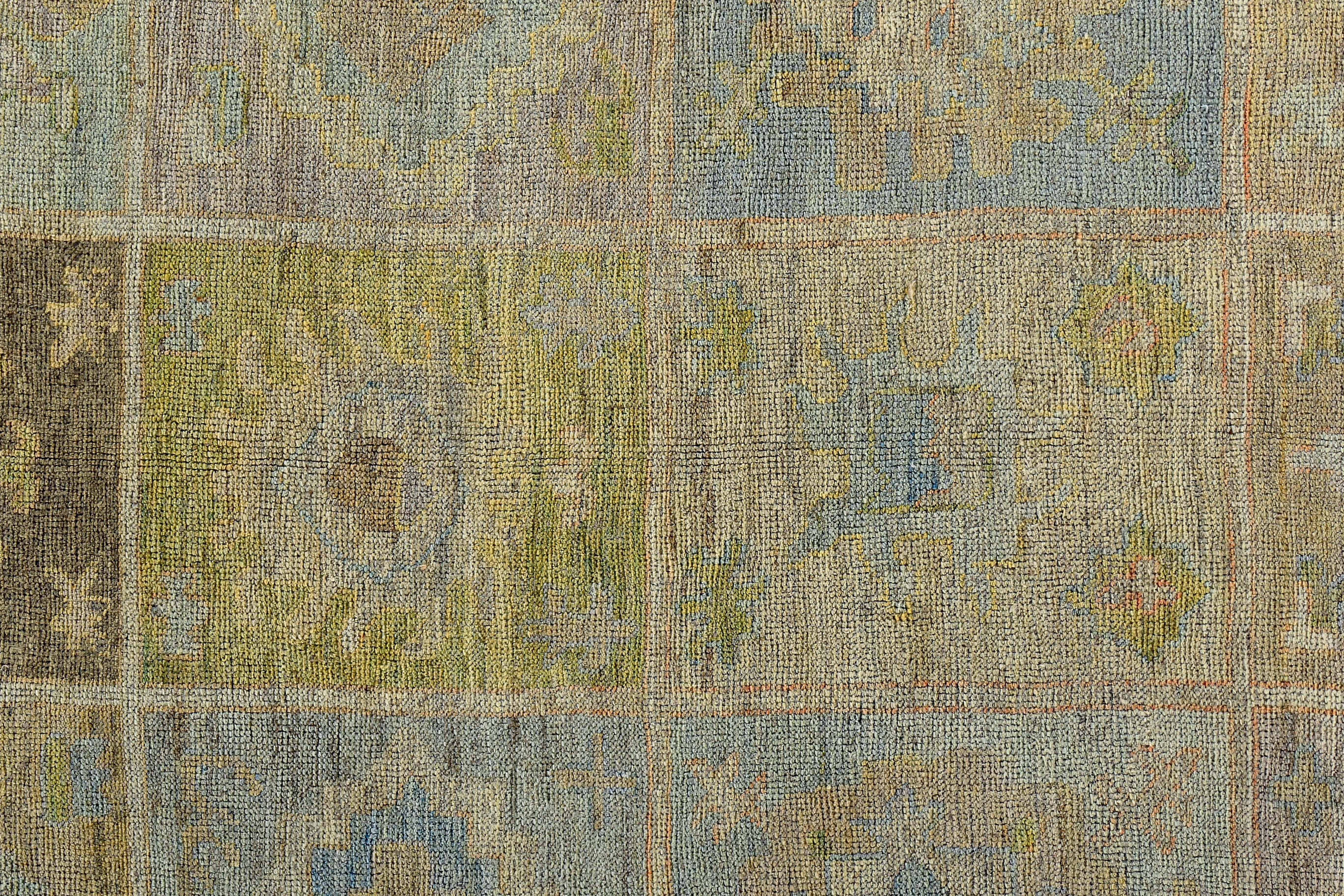 New Turkish Oushak Rug with Yellow Orange and Green Floral Details on Blue Field In New Condition For Sale In Dallas, TX