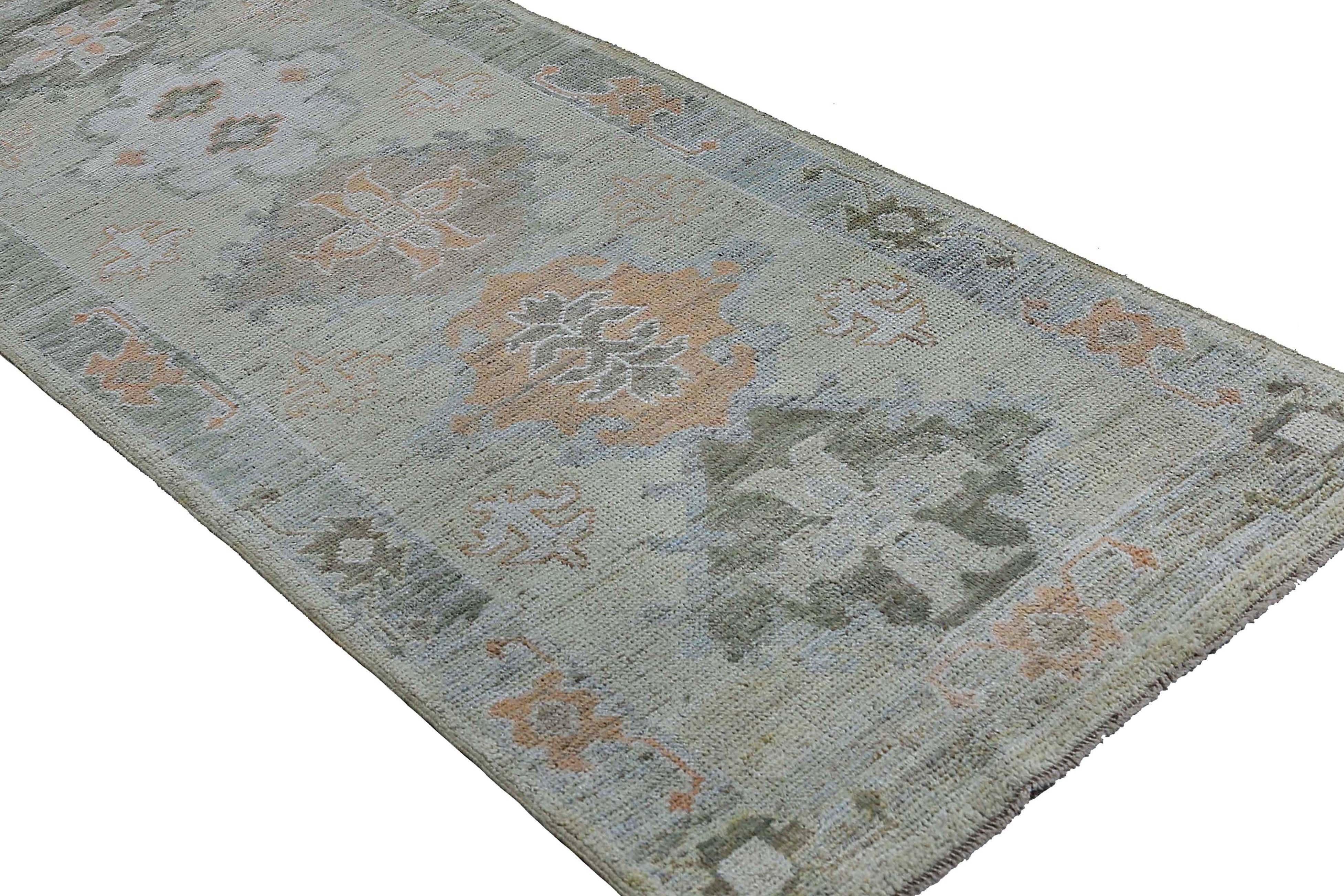 Afghanistan Oushak-Läufer Circa 1990 - Wolle Elfenbein Hellblau Orange - 95501 im Angebot 7