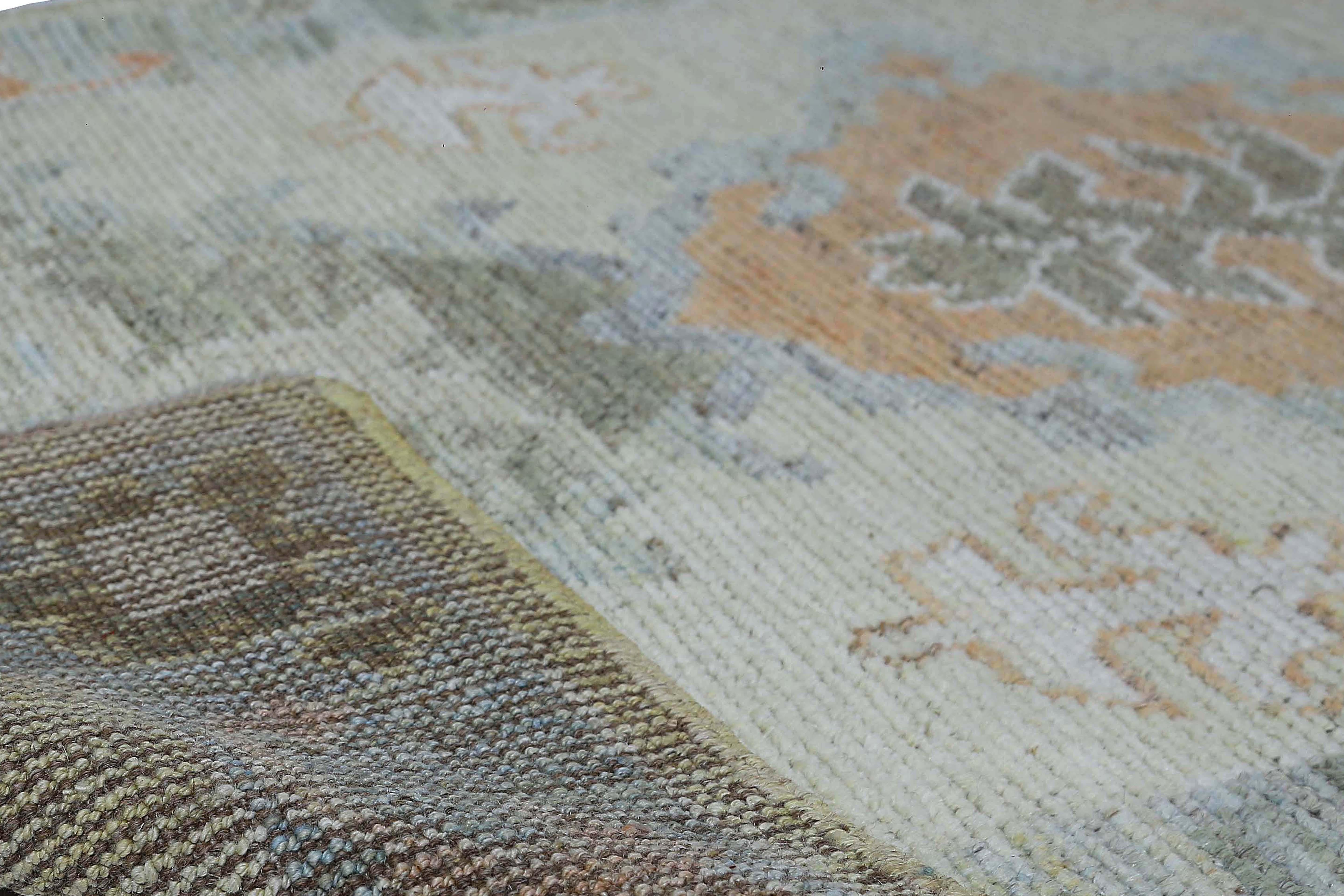 Alfombra de Afganistán Oushak Circa 1990 - Lana Marfil Azul Claro Naranja - 95500 Afgano en venta