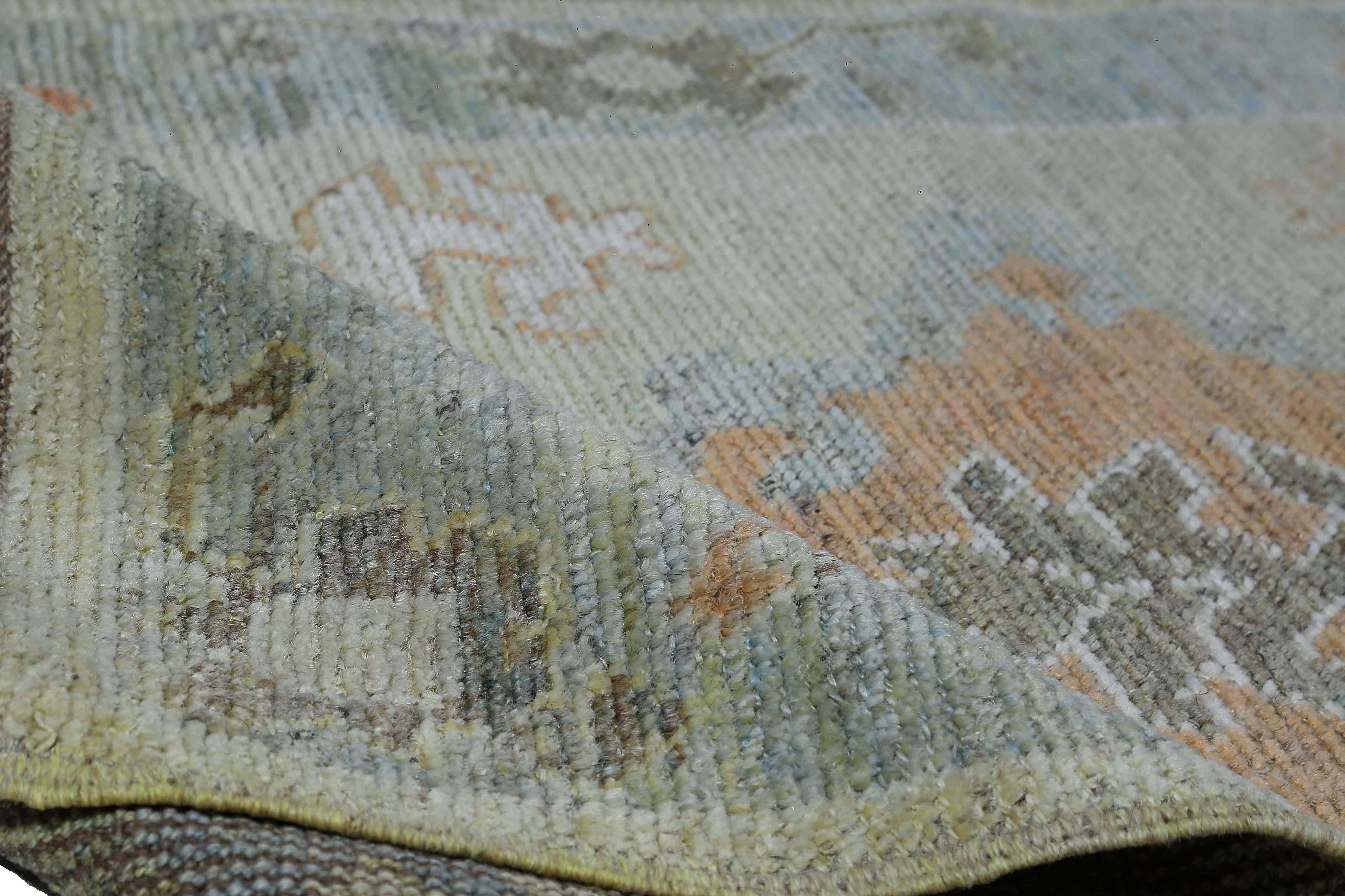 Alfombra de Afganistán Oushak Circa 1990 - Lana Marfil Azul Claro Naranja - 95500 en Excelente estado para la venta en Dallas, TX