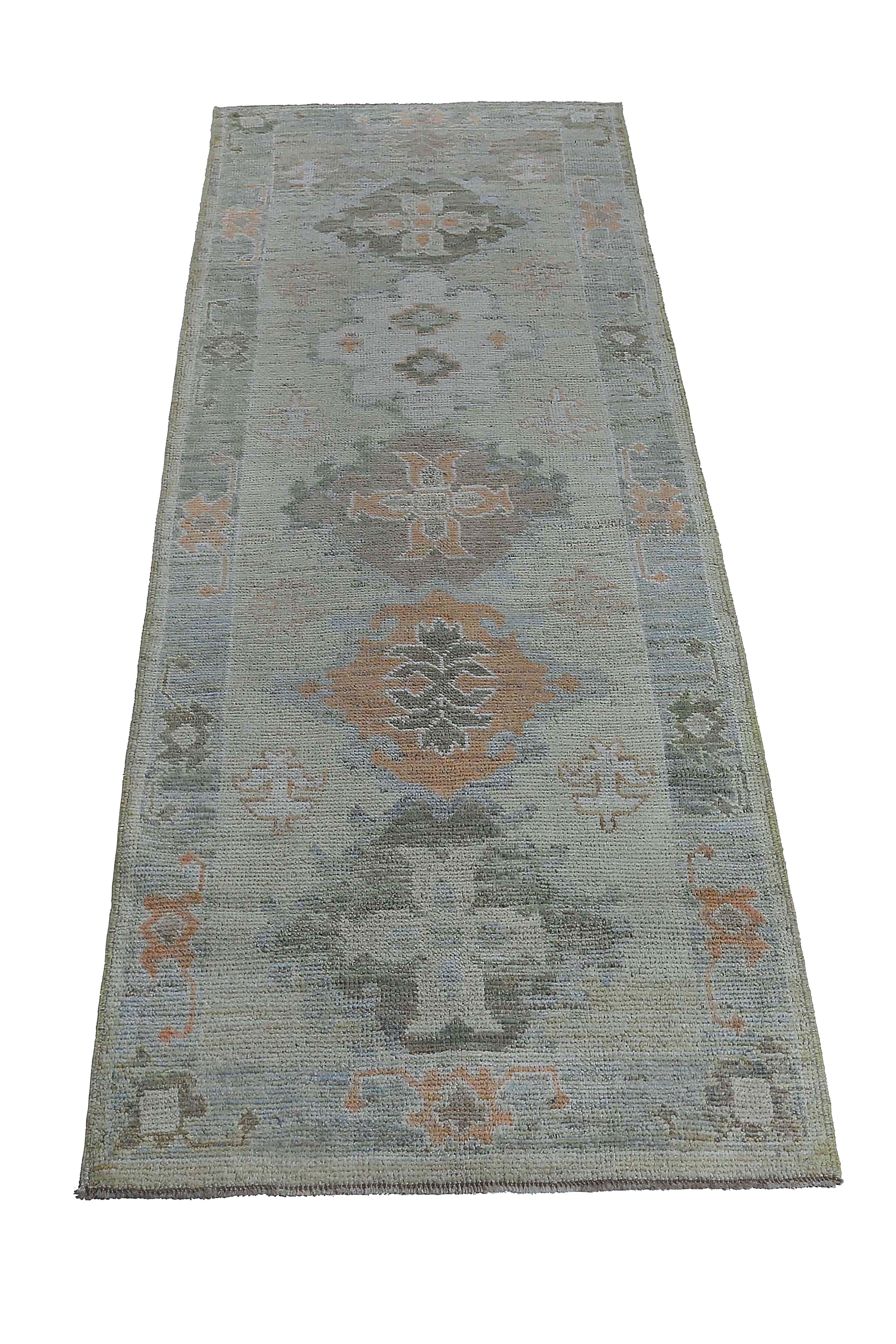 Alfombra de Afganistán Oushak Circa 1990 - Lana Marfil Azul Claro Naranja - 95500 en venta 1