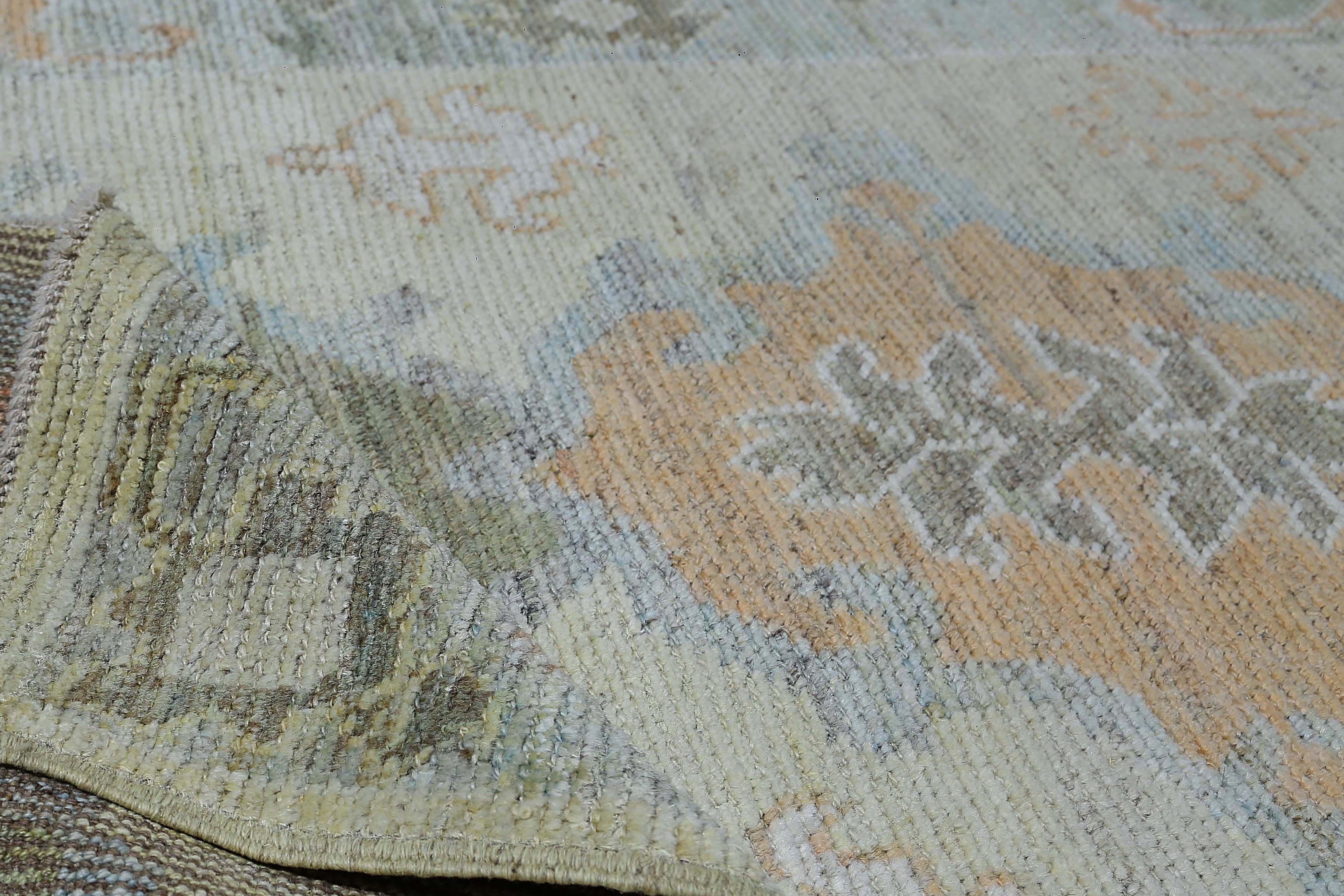 Afghanistan Oushak-Läufer Circa 1990 - Wolle Elfenbein Hellblau Orange - 95501 im Angebot 1