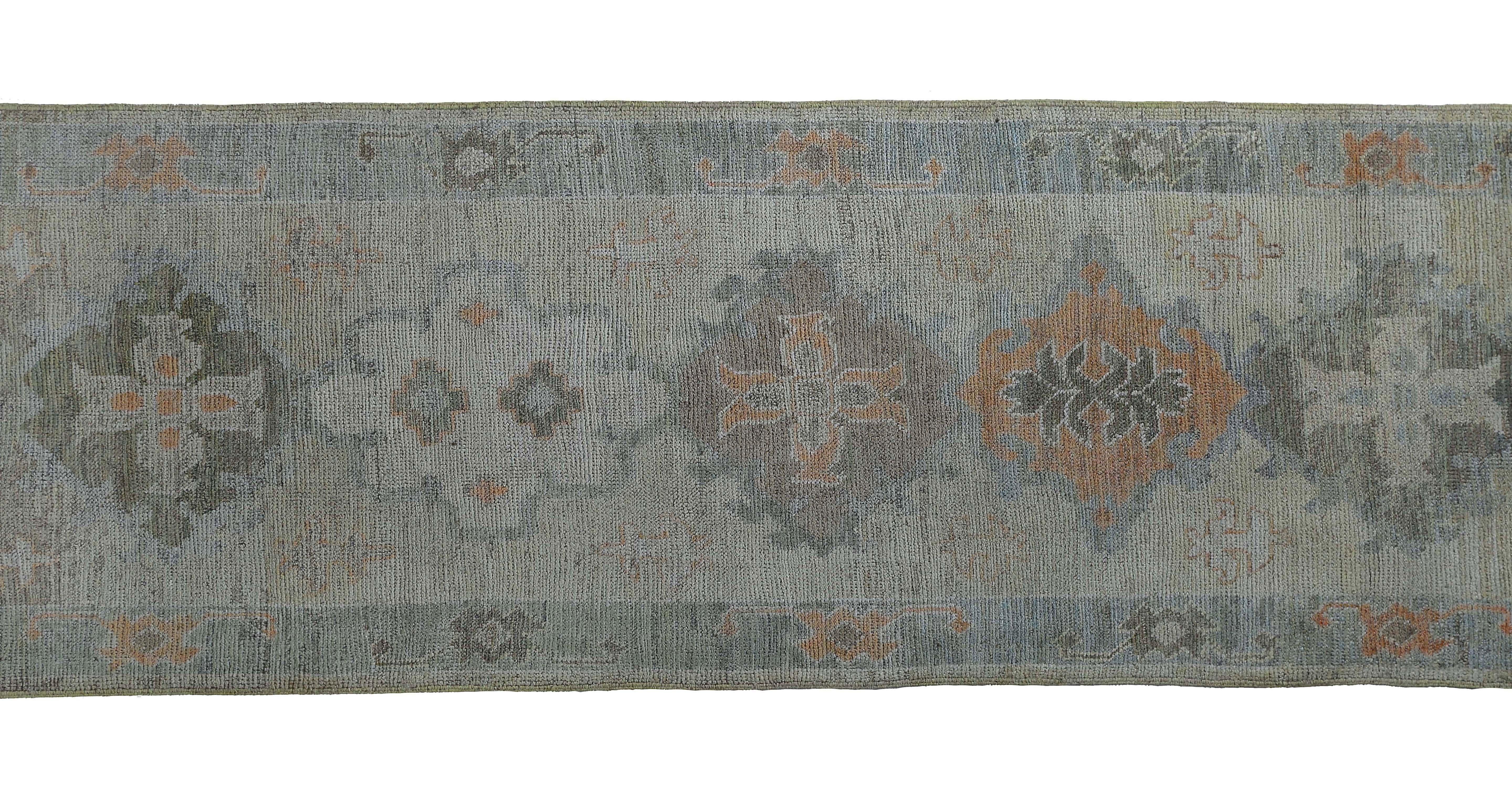 Alfombra de Afganistán Oushak Circa 1990 - Lana Marfil Azul Claro Naranja - 95500 en venta 3