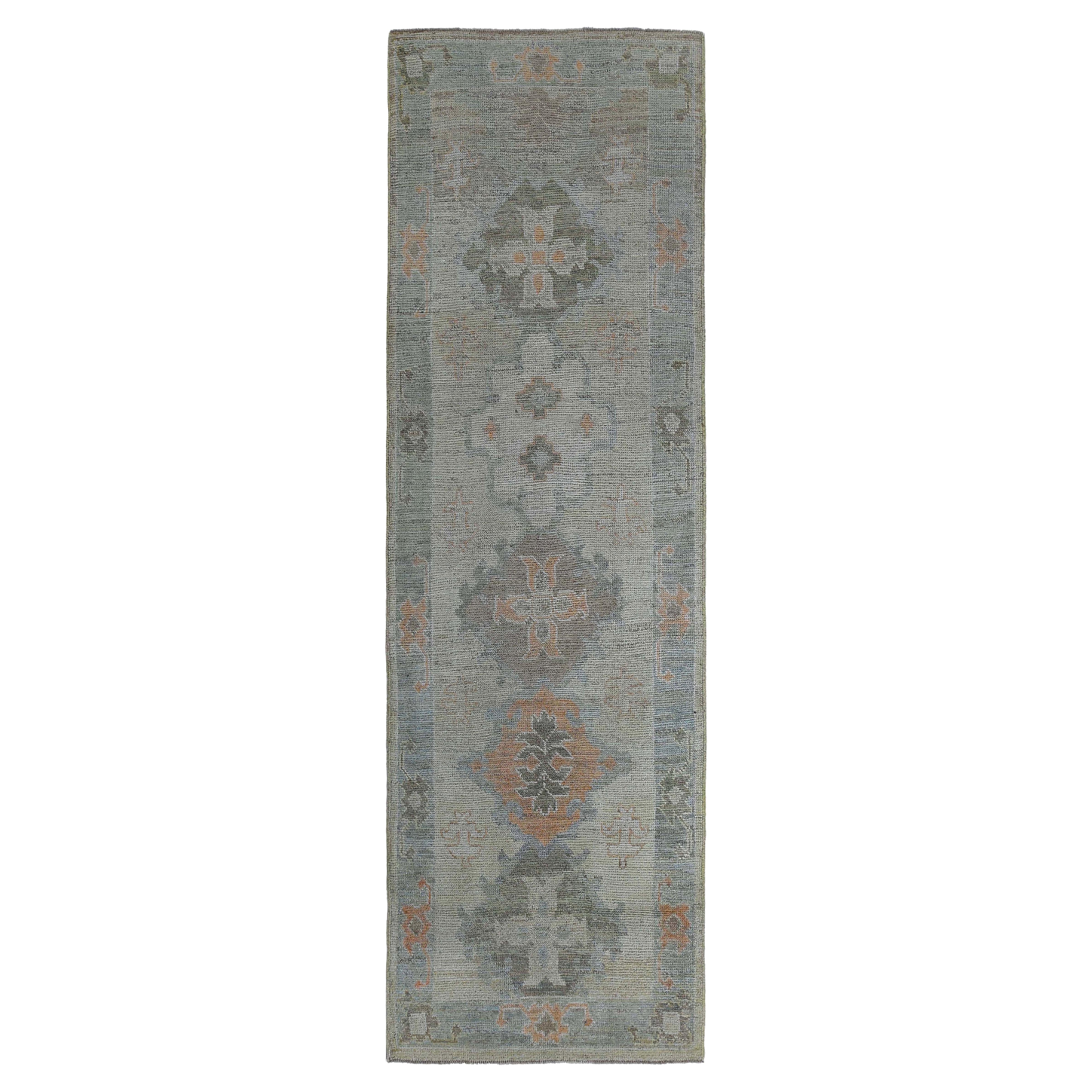 Afghanistan Oushak Runner Rug Circa 1990 - Wool Ivory Light Blue Orange - 95500