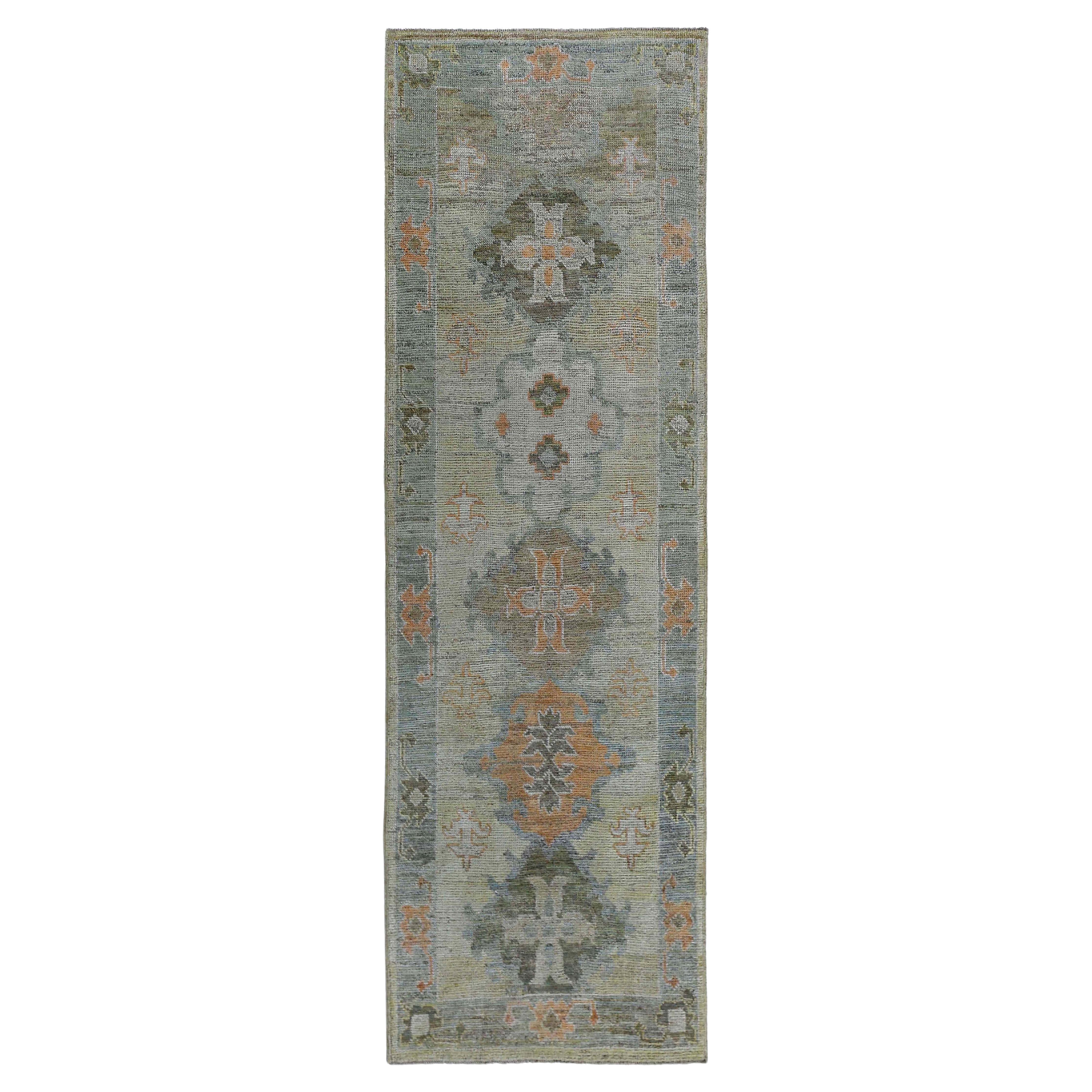 Afghanistan Oushak-Läufer Circa 1990 - Wolle Elfenbein Hellblau Orange - 95501