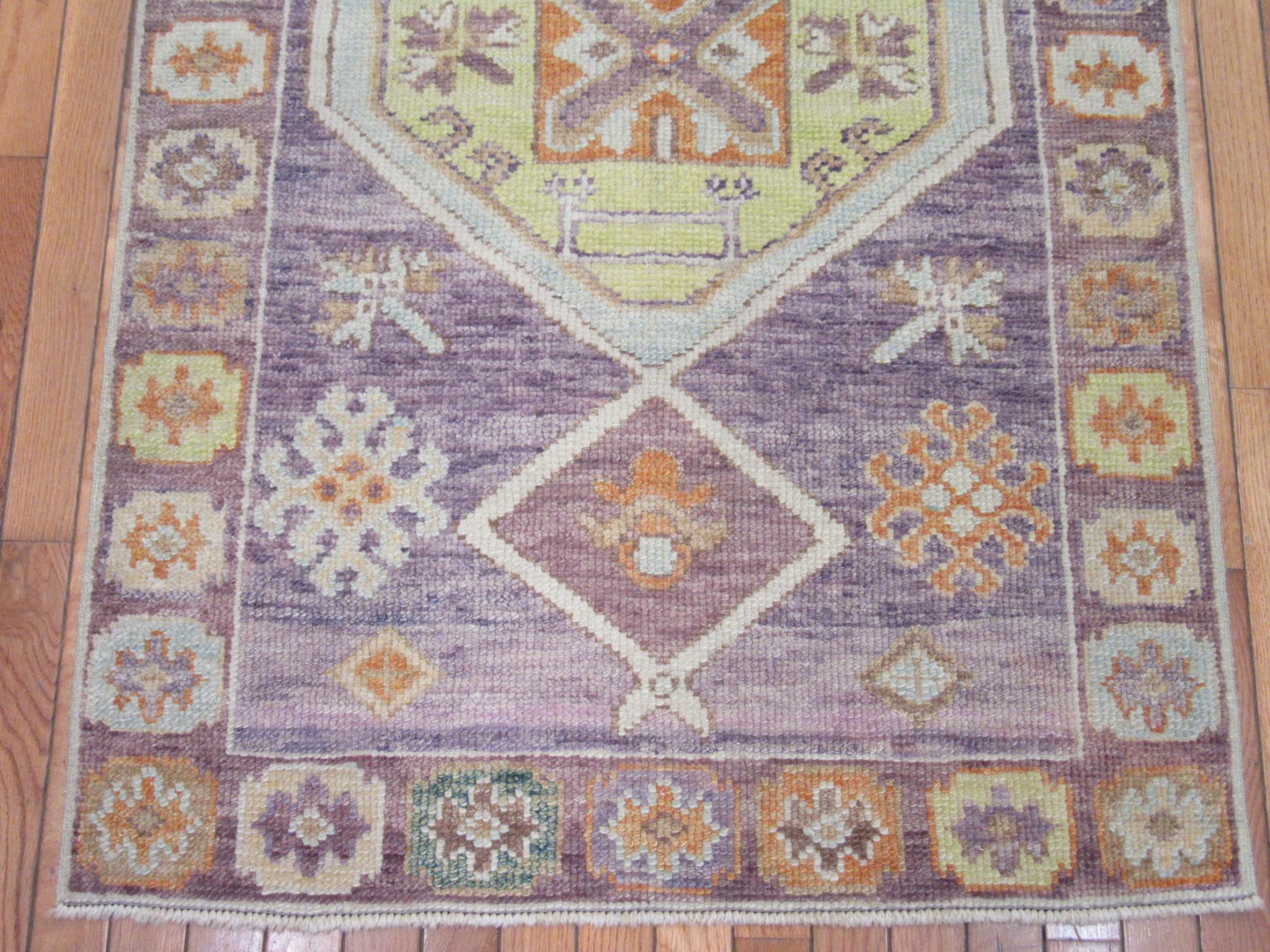 Hand-Knotted New Hand Knotted Wool Turkish Oushak Runner Rug For Sale