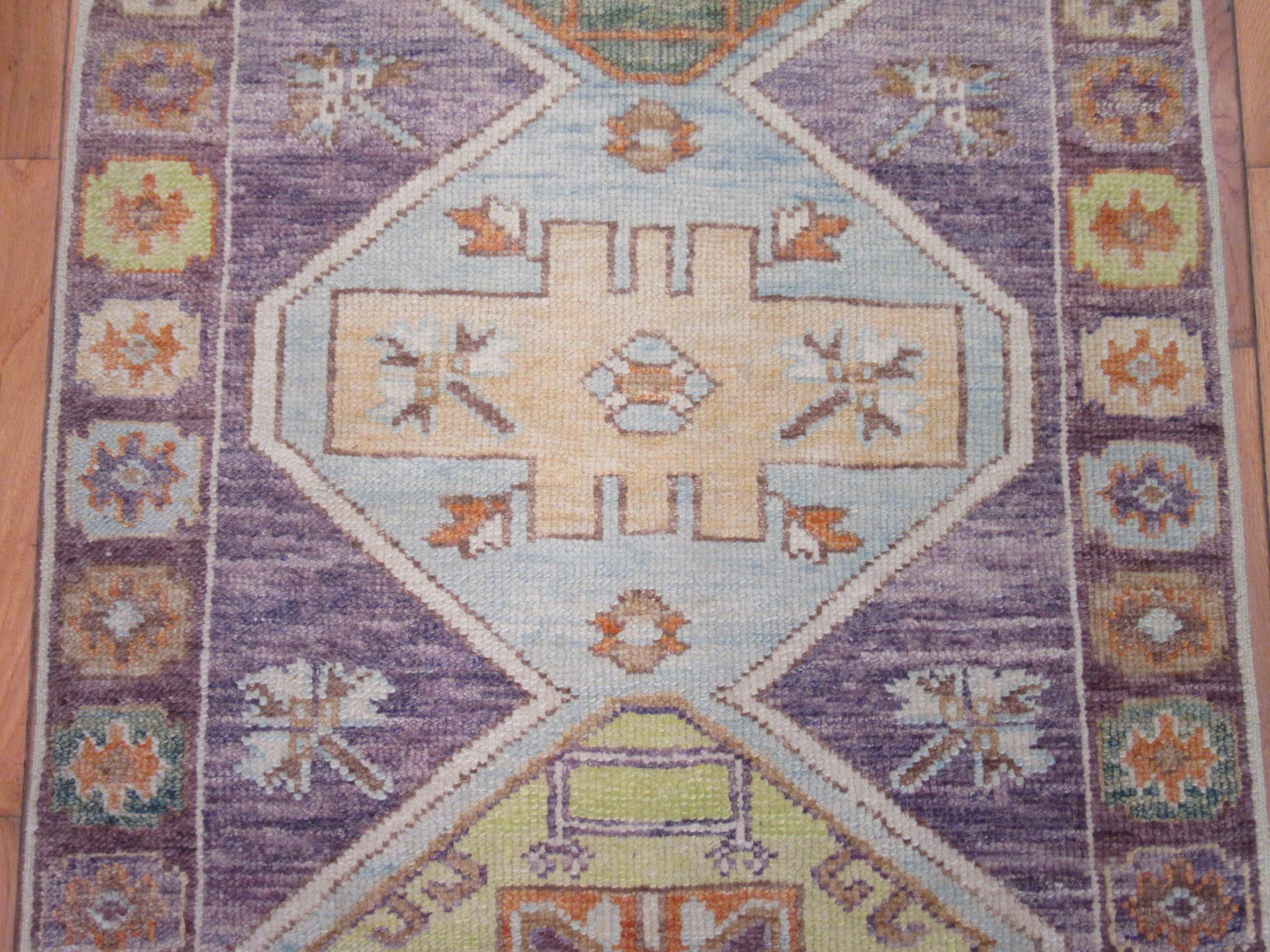 New Hand Knotted Wool Turkish Oushak Runner Rug In New Condition For Sale In Atlanta, GA