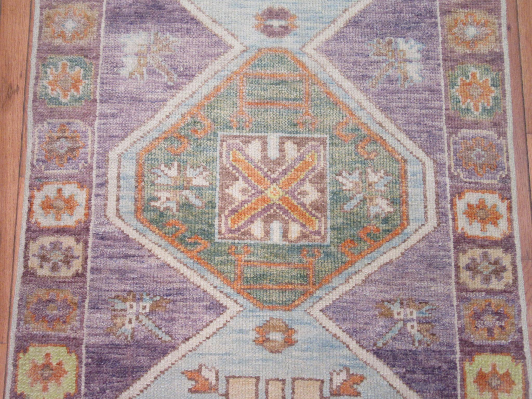 Contemporary New Hand Knotted Wool Turkish Oushak Runner Rug For Sale