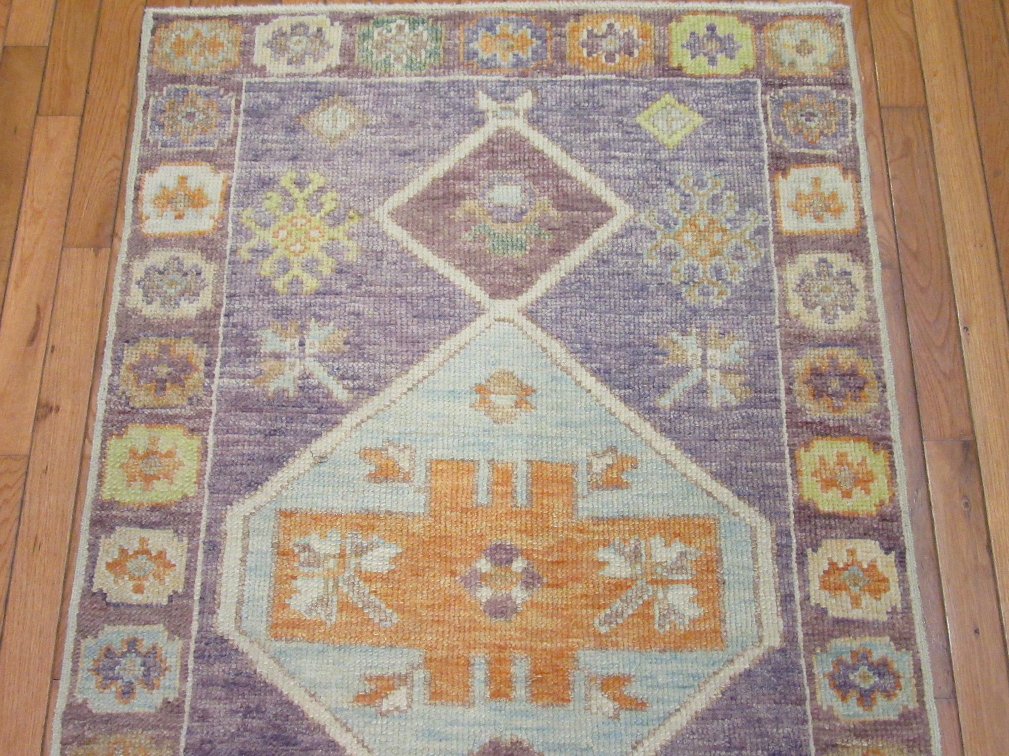 New Hand Knotted Wool Turkish Oushak Runner Rug For Sale 1